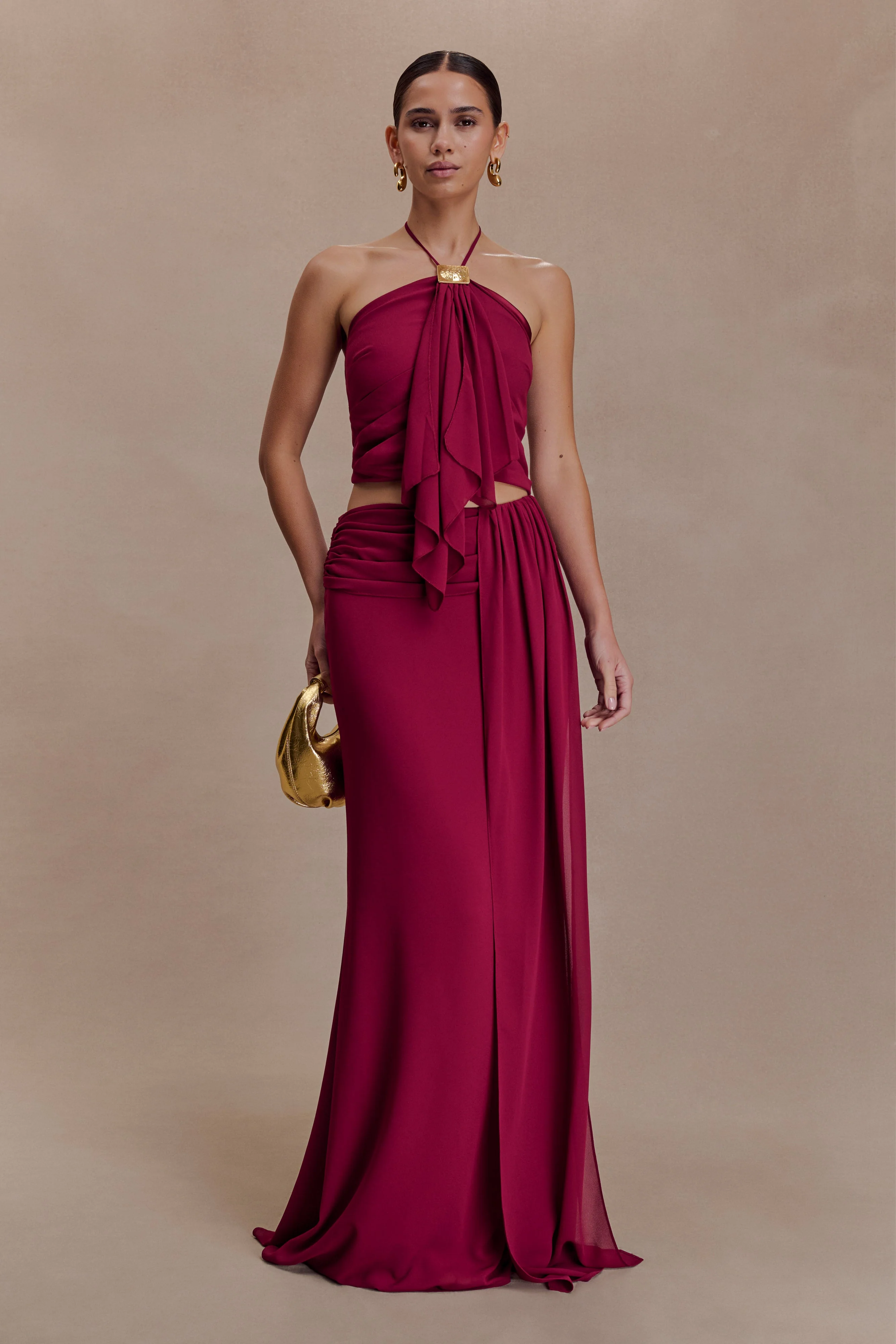 Celina Chiffon Halter Top With Hardware - Cherry Red - Image 4