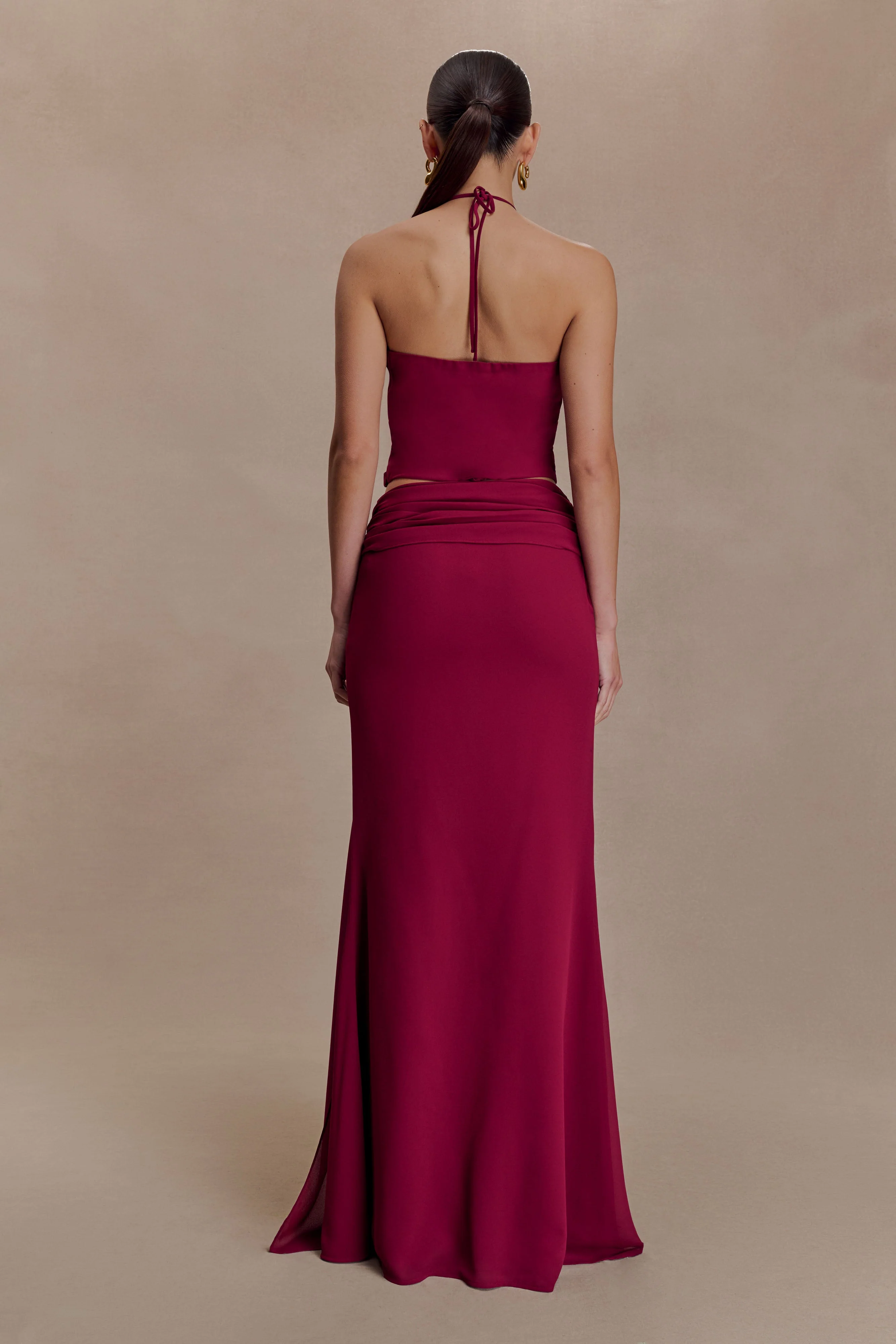 Celina Chiffon Halter Top With Hardware - Cherry Red - Image 5