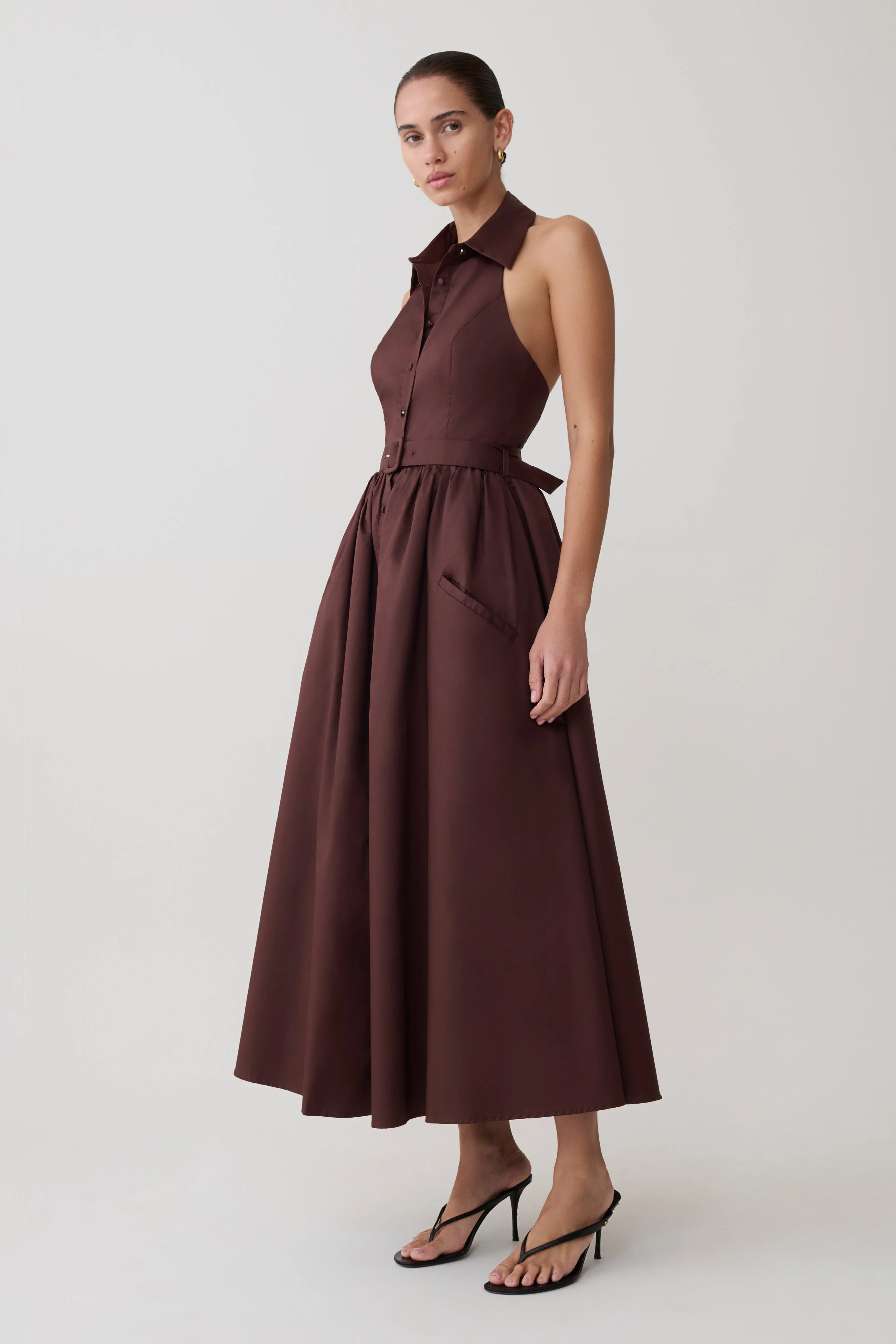 Cindy Collared Midi Dress - Chocolate - Image 3