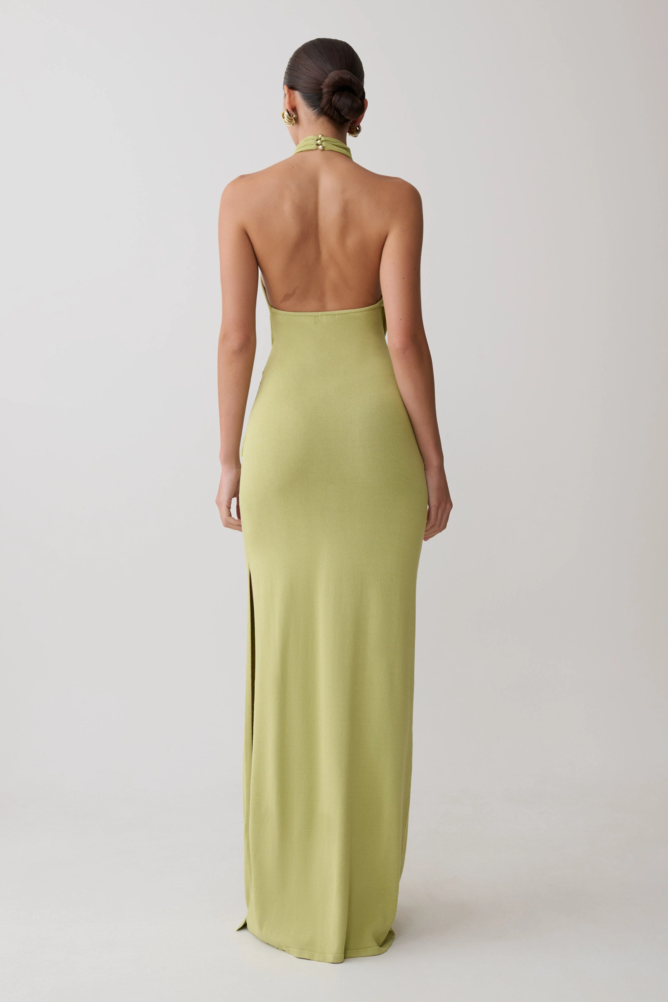 Cindylou Halter Knit Maxi Dress - Light Olive - Image 2