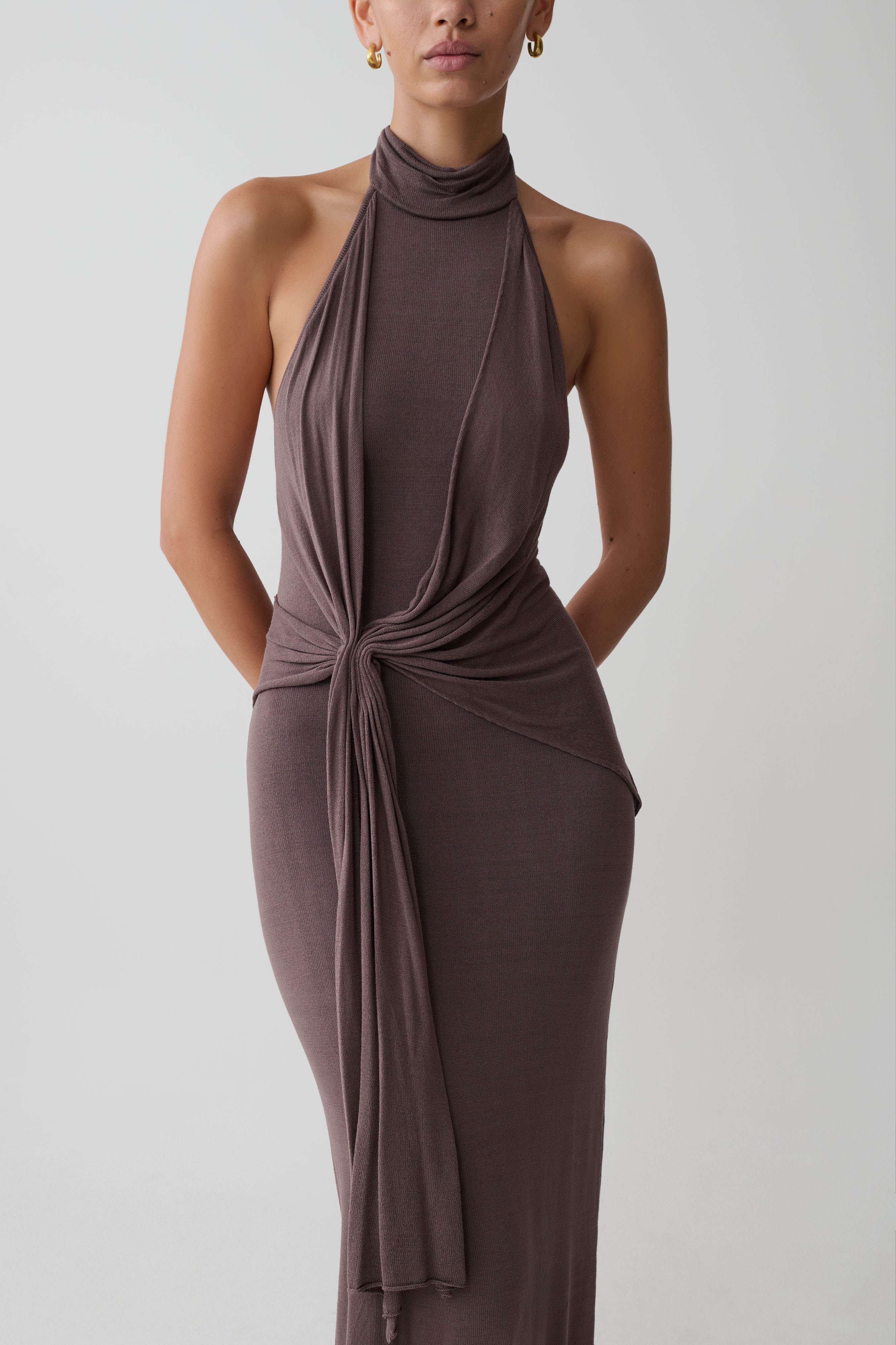 Cindylou Halter Knit Maxi Dress - Peppercorn - Image 2