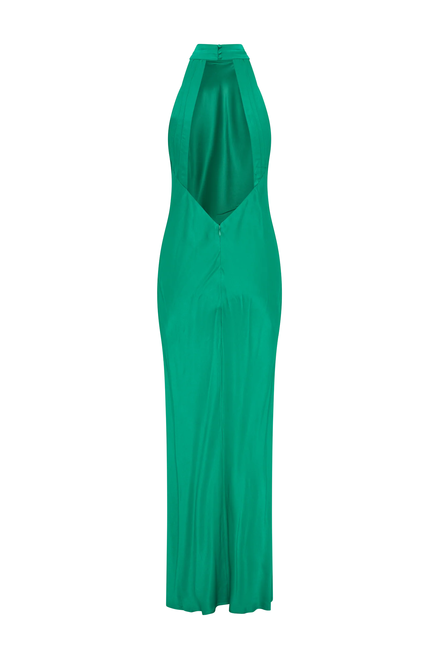 Claire Satin Drape Back Maxi Dress with Split - Green - Image 14