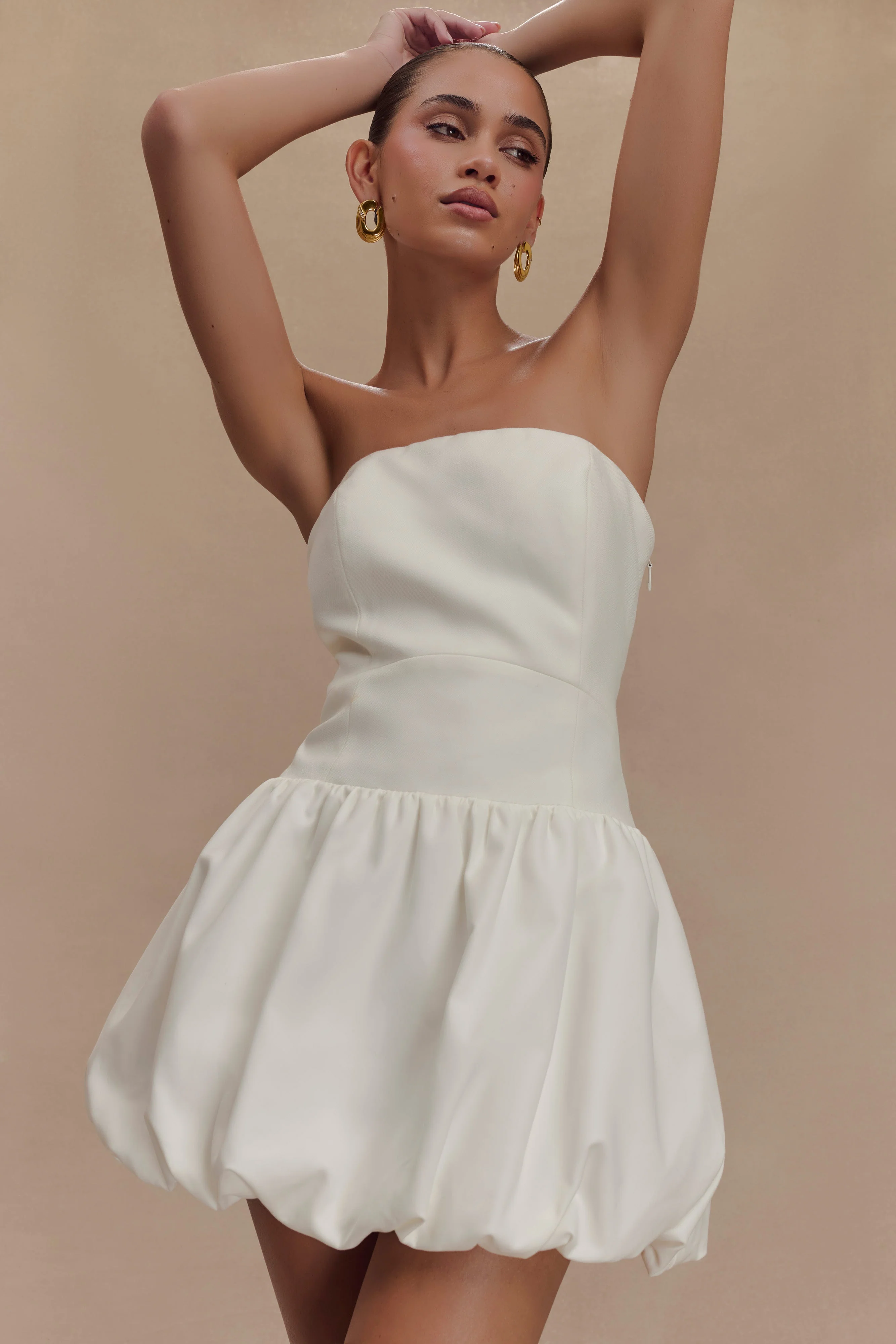 Clementina Strapless Bubble Mini Dress - White - Image 4