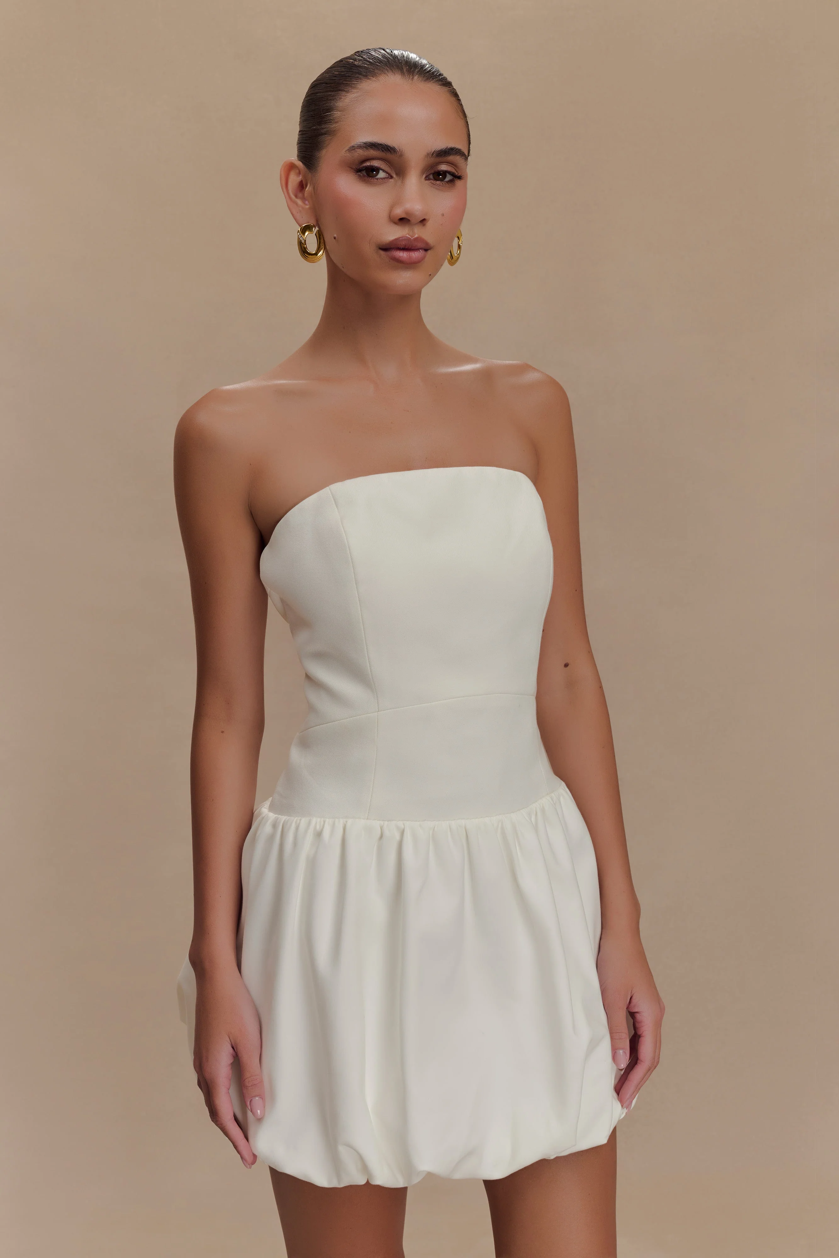 Clementina Strapless Bubble Mini Dress - White - Image 5