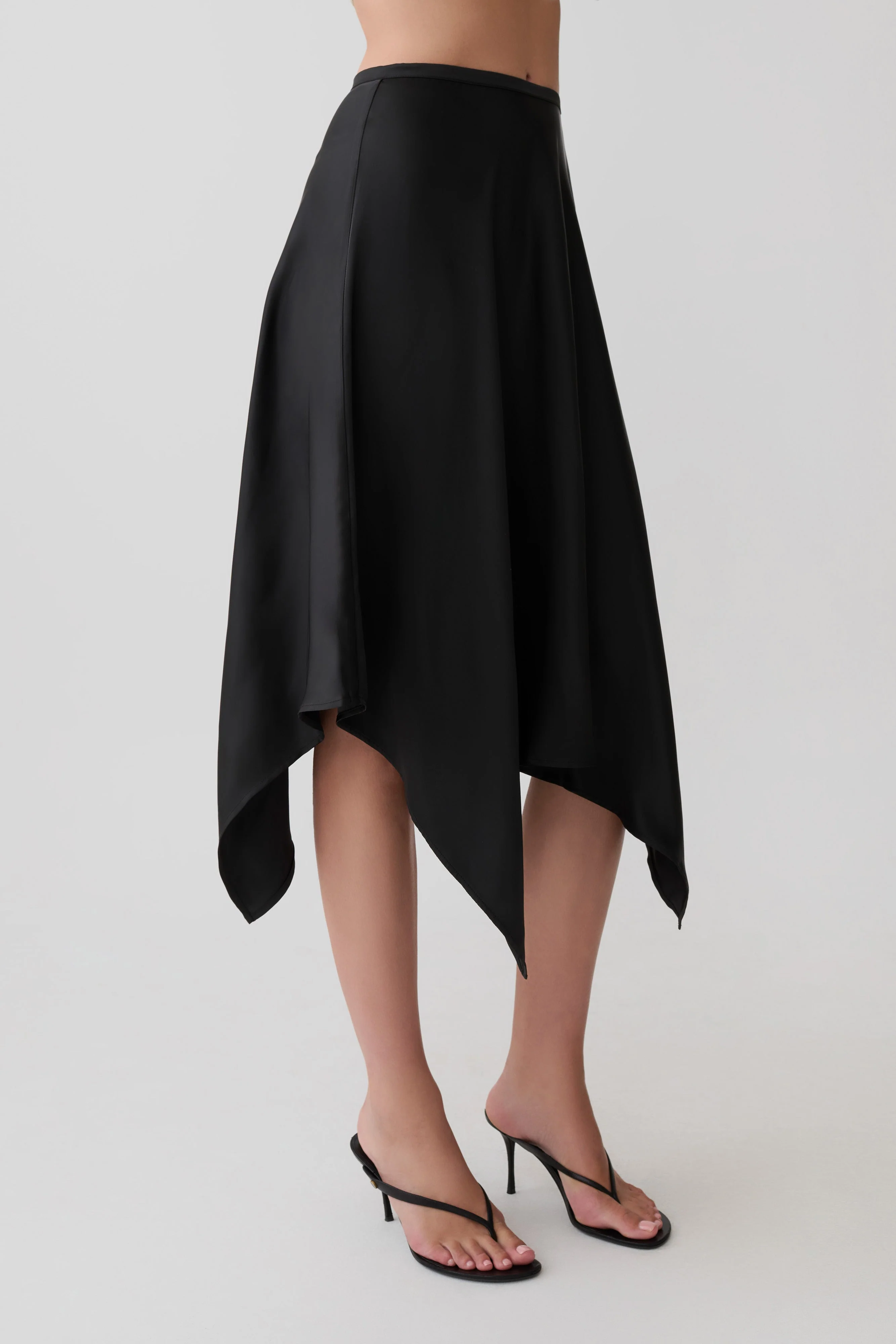 Coralie Asymmetric Satin Midi Skirt - Black - Image 10