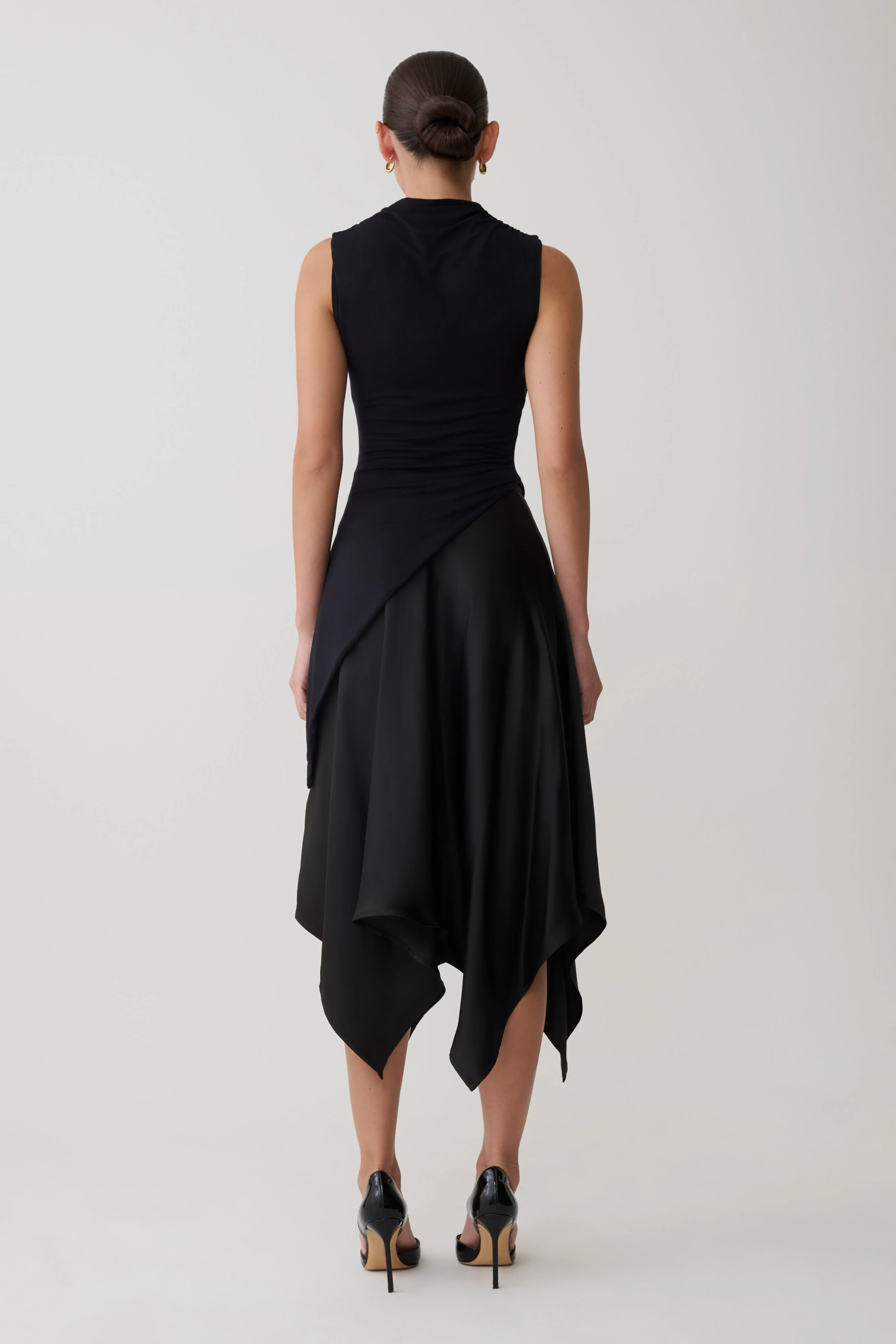 Coralie Asymmetric Satin Midi Skirt - Black - Image 2