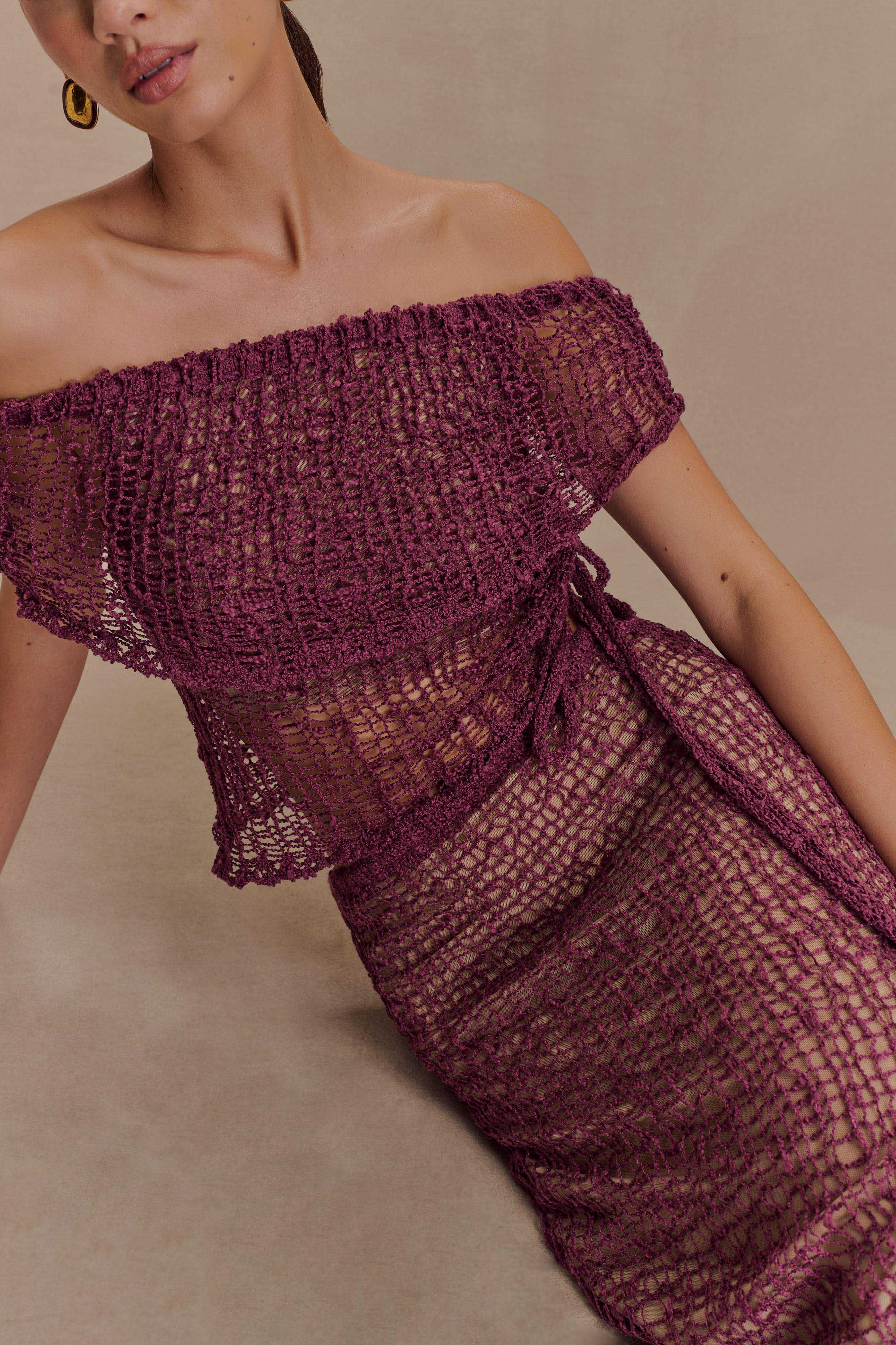 Cordelia Off Shoulder Knit Top - Mauve - Image 3