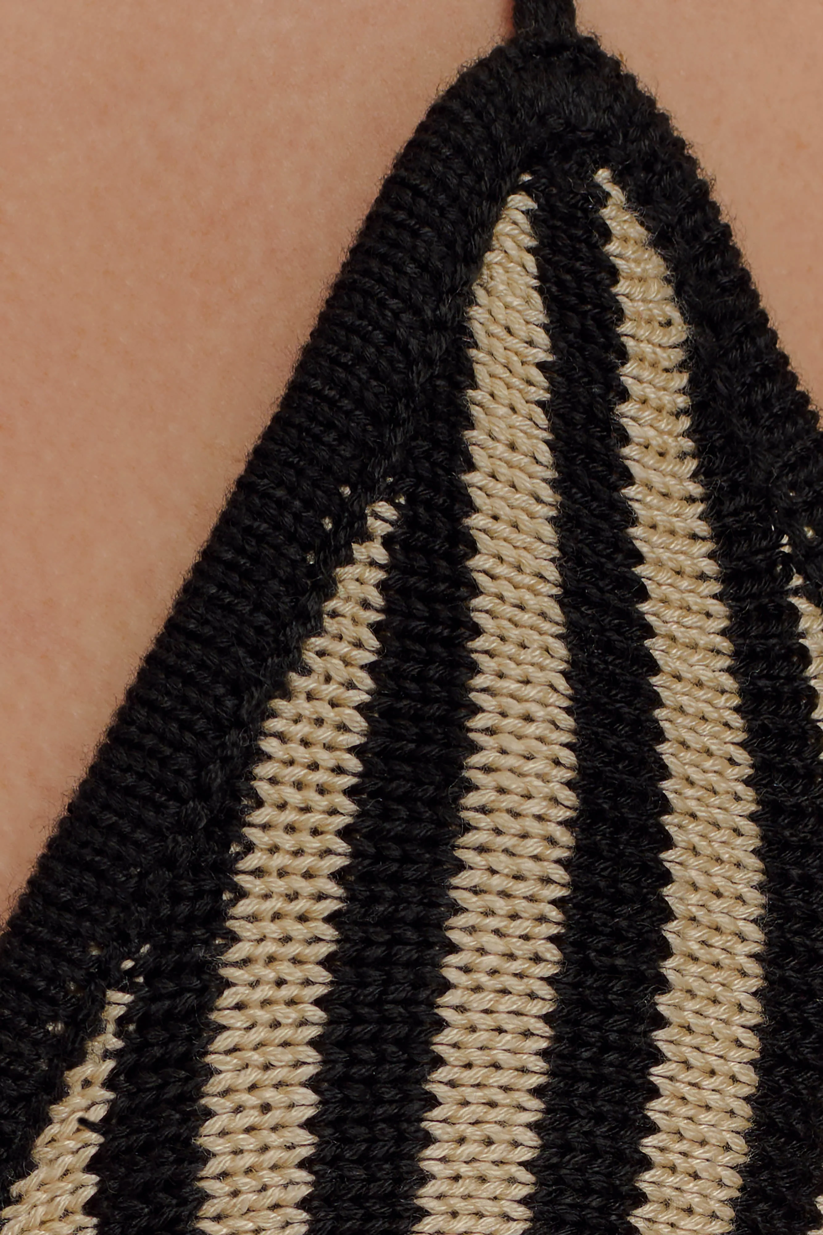Corrie Crochet Tie Up Bikini Top - Black And Neutral Stripe - Image 8