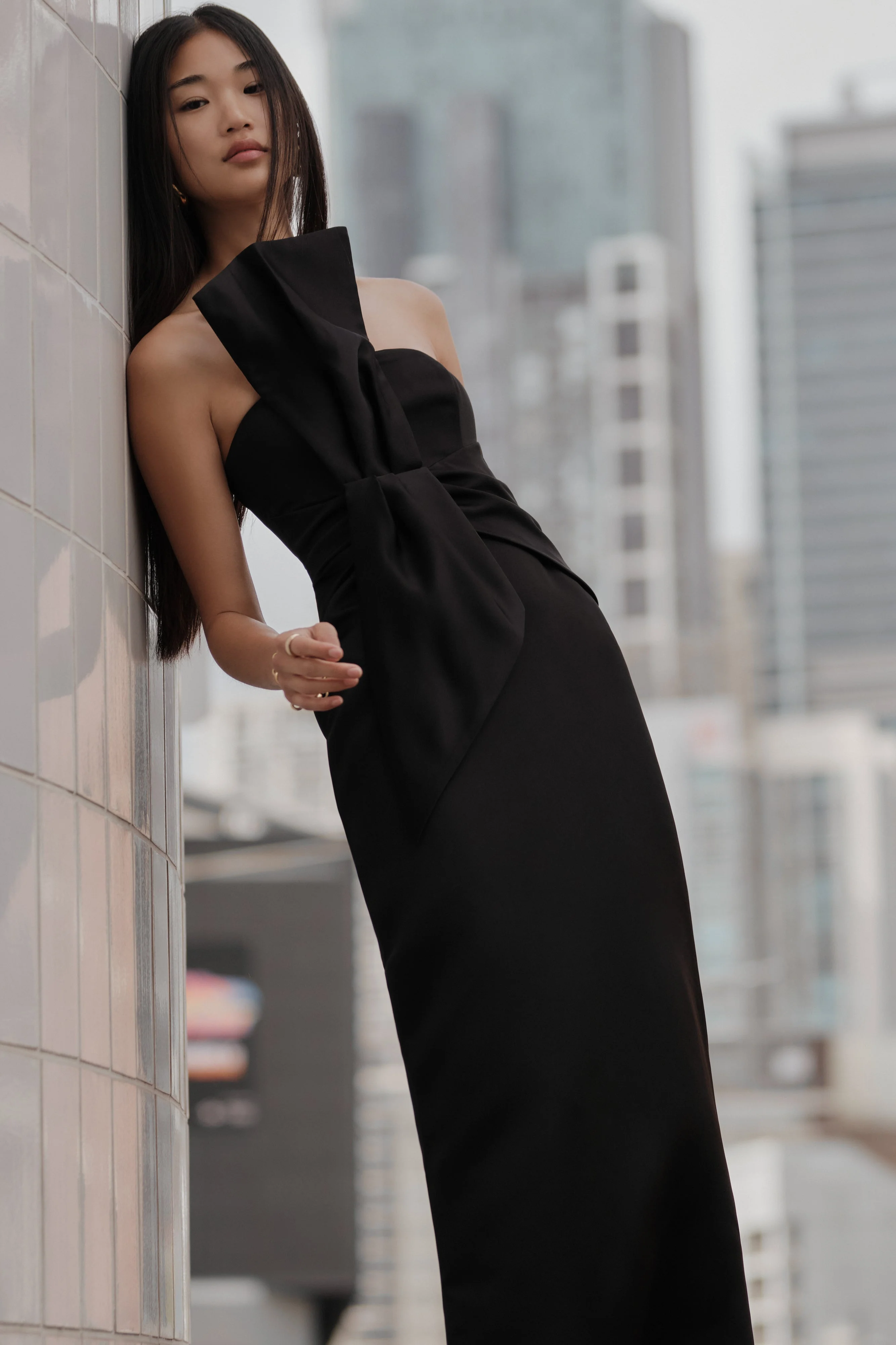 Cyrill Strapless Satin Structured Maxi Dress - Black - Image 8
