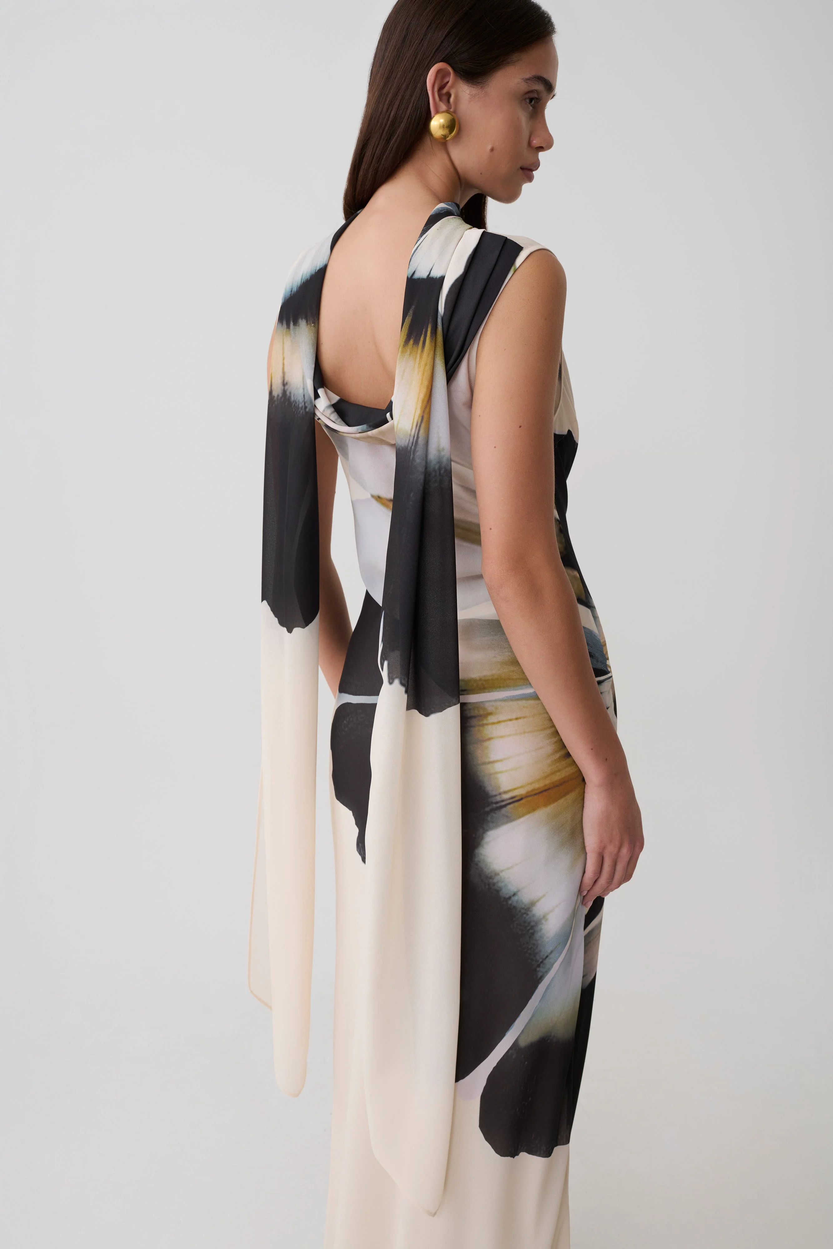 Dakota Chiffon Maxi Dress With Scarf - Ivory Oversized Floral Print - Image 4