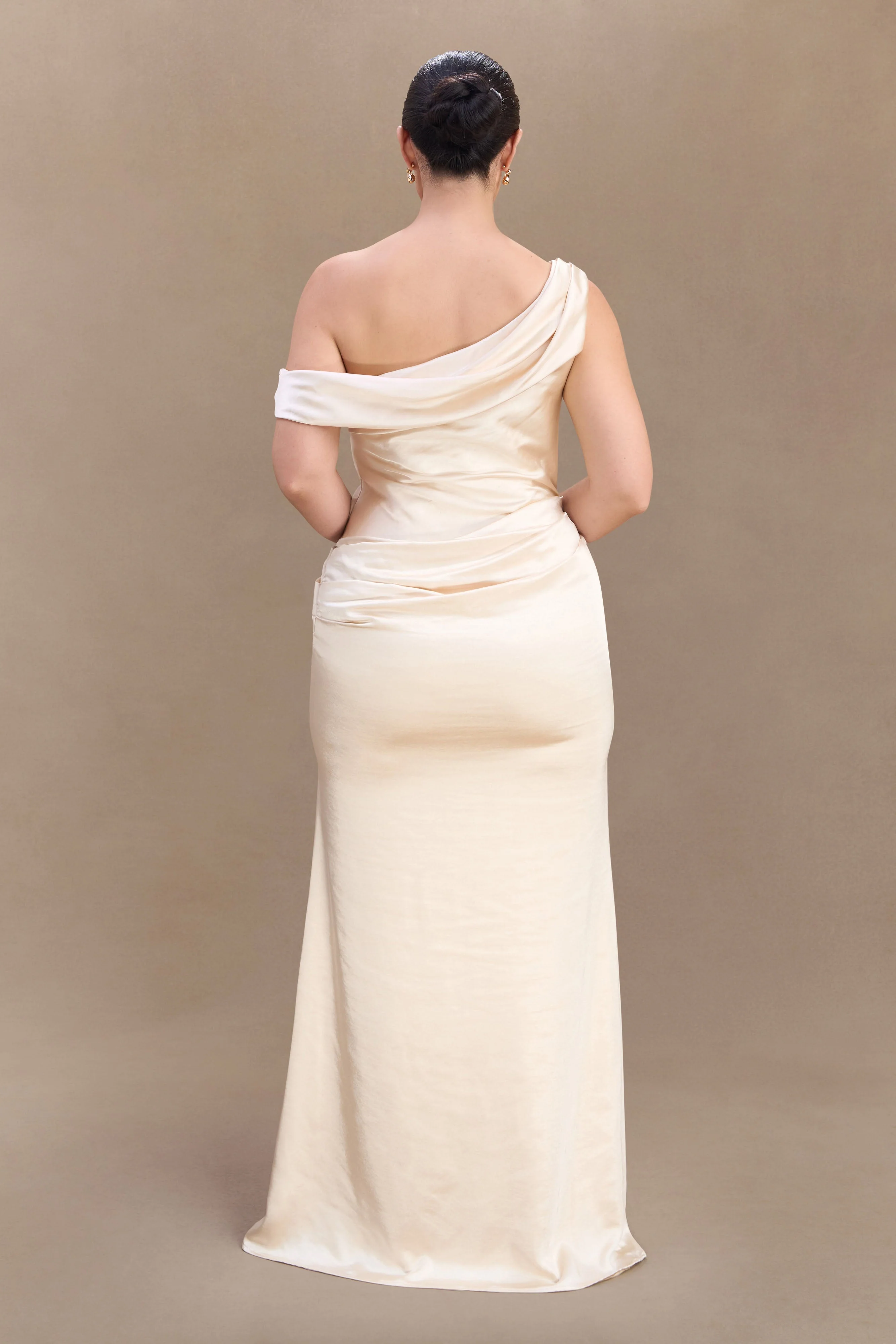 Dalia Off Shoulder Satin Maxi Dress - Blush Gold - Image 5