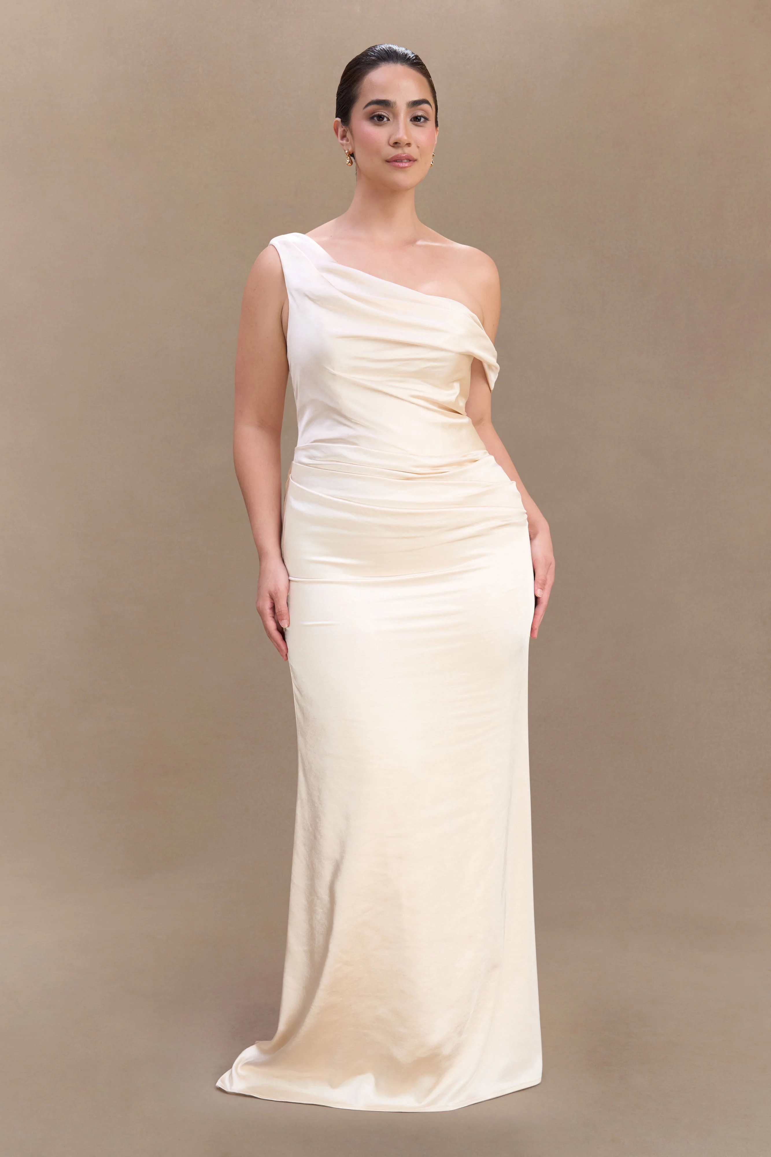 Dalia Off Shoulder Satin Maxi Dress - Blush Gold - Image 6