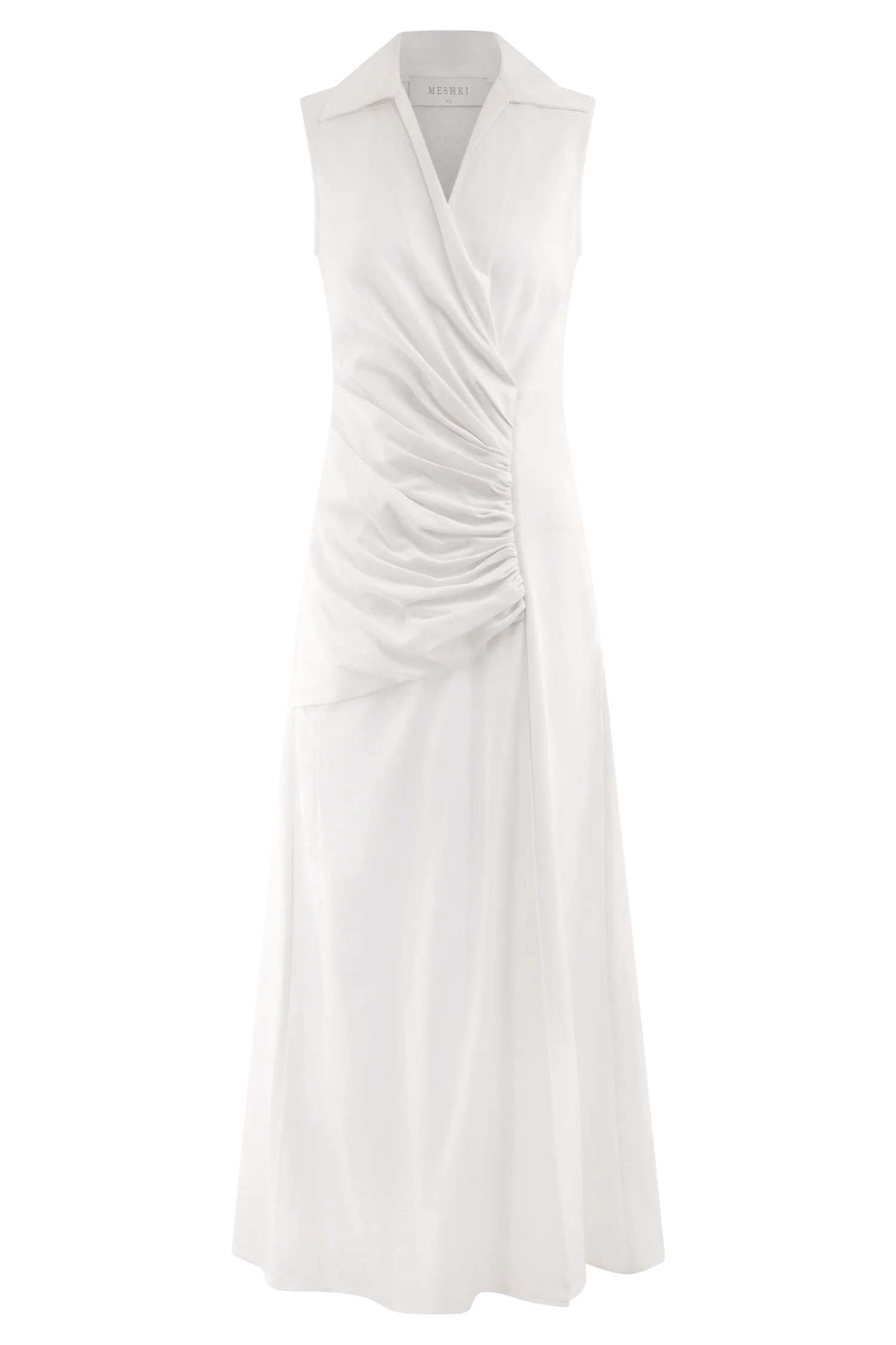 Dante Ruched Linen Midi Dress - White - Image 11