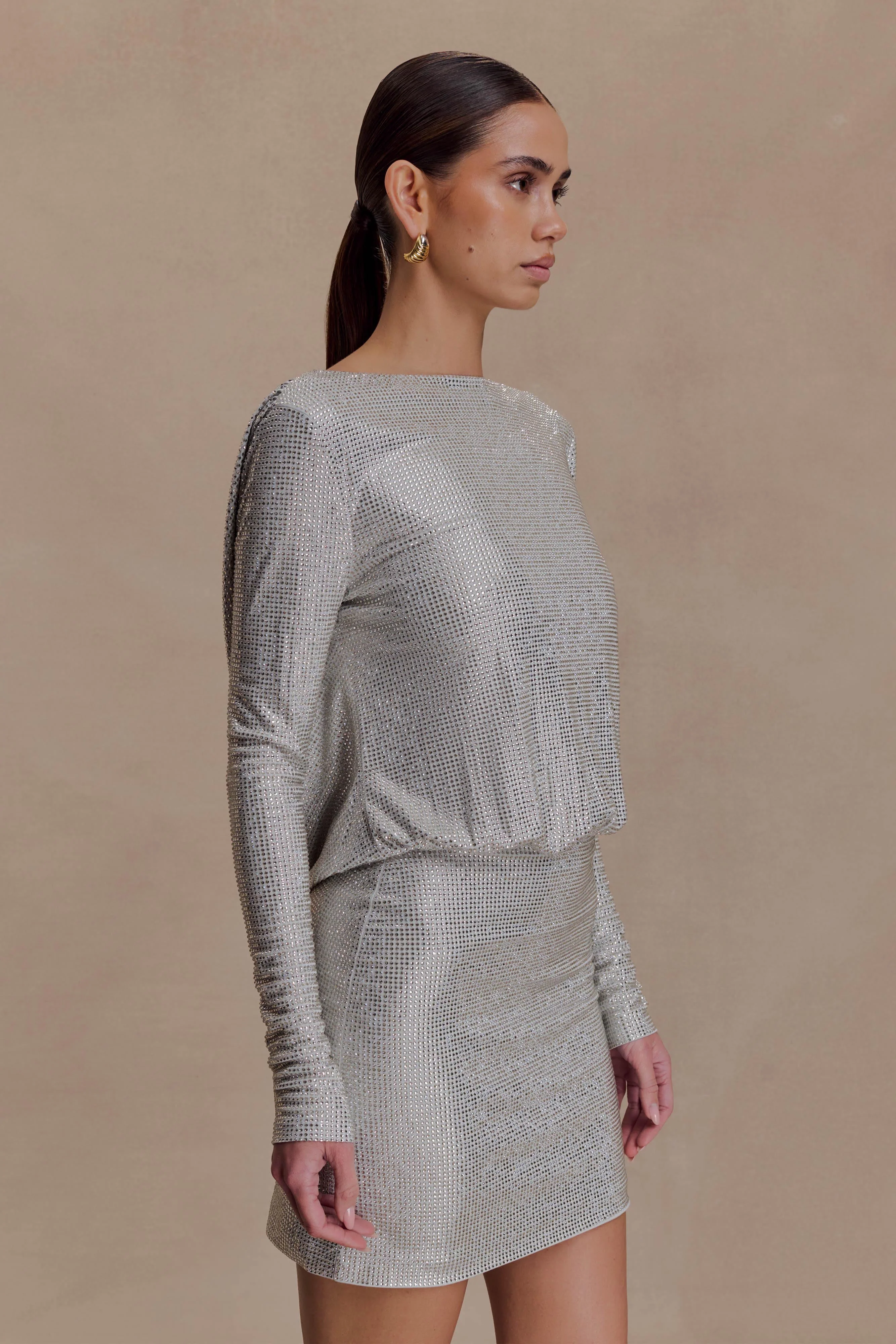 Darius Diamante Cowl Mini Dress - Silver - Image 6