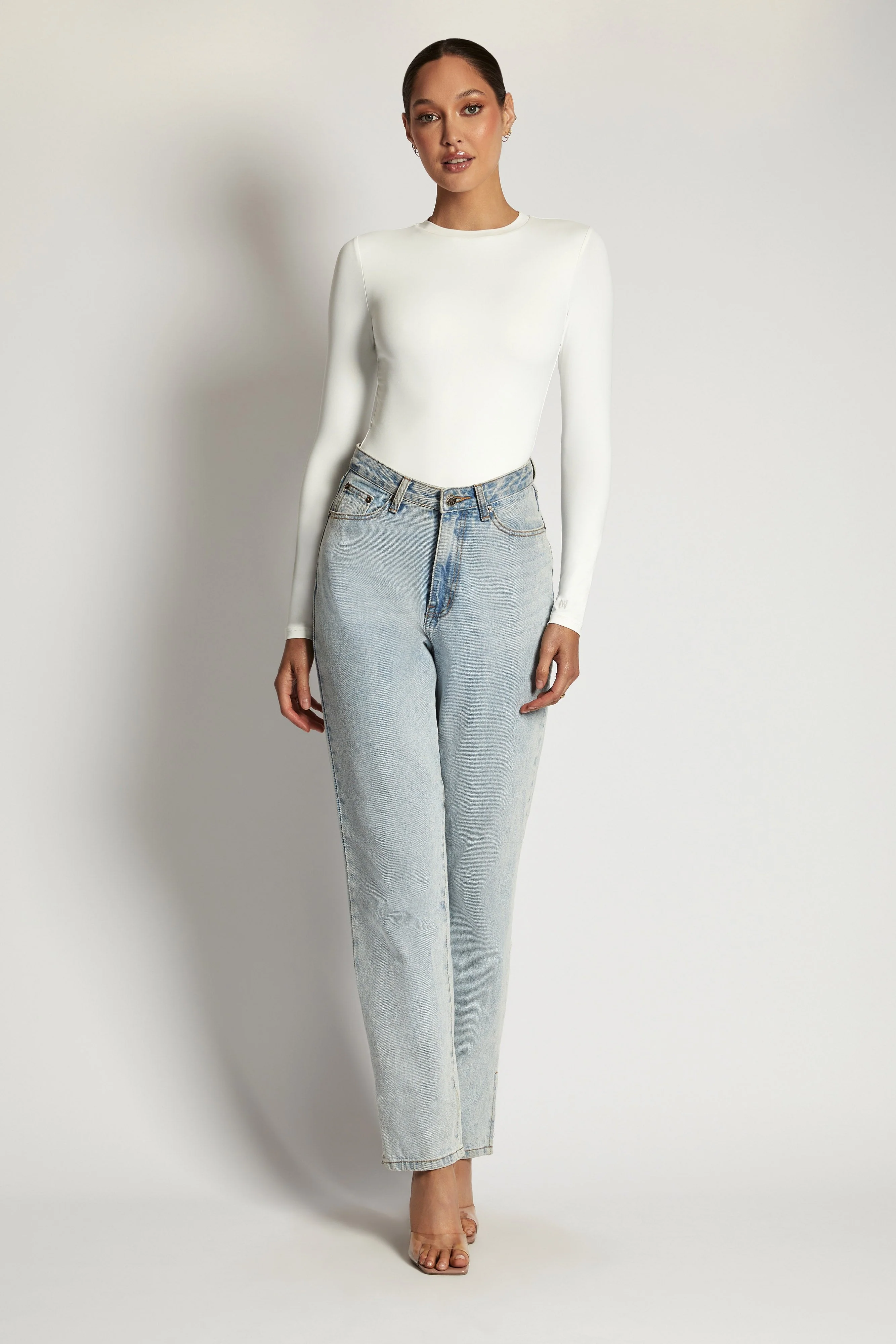 Delilah Long Sleeve Crew Neck Bodysuit - White - Image 7