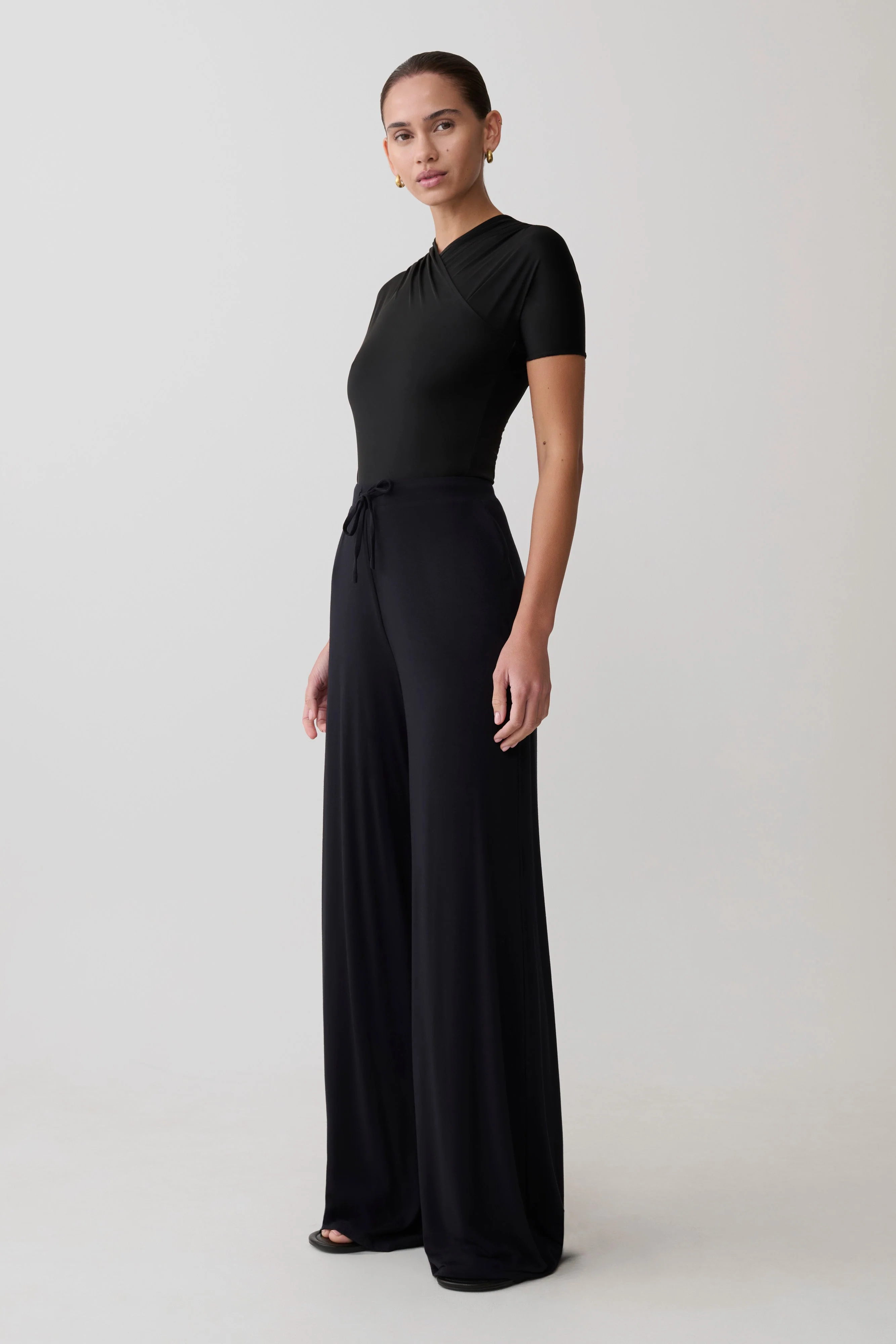 Dewi Wide Leg Modal Pants - Black - Image 4