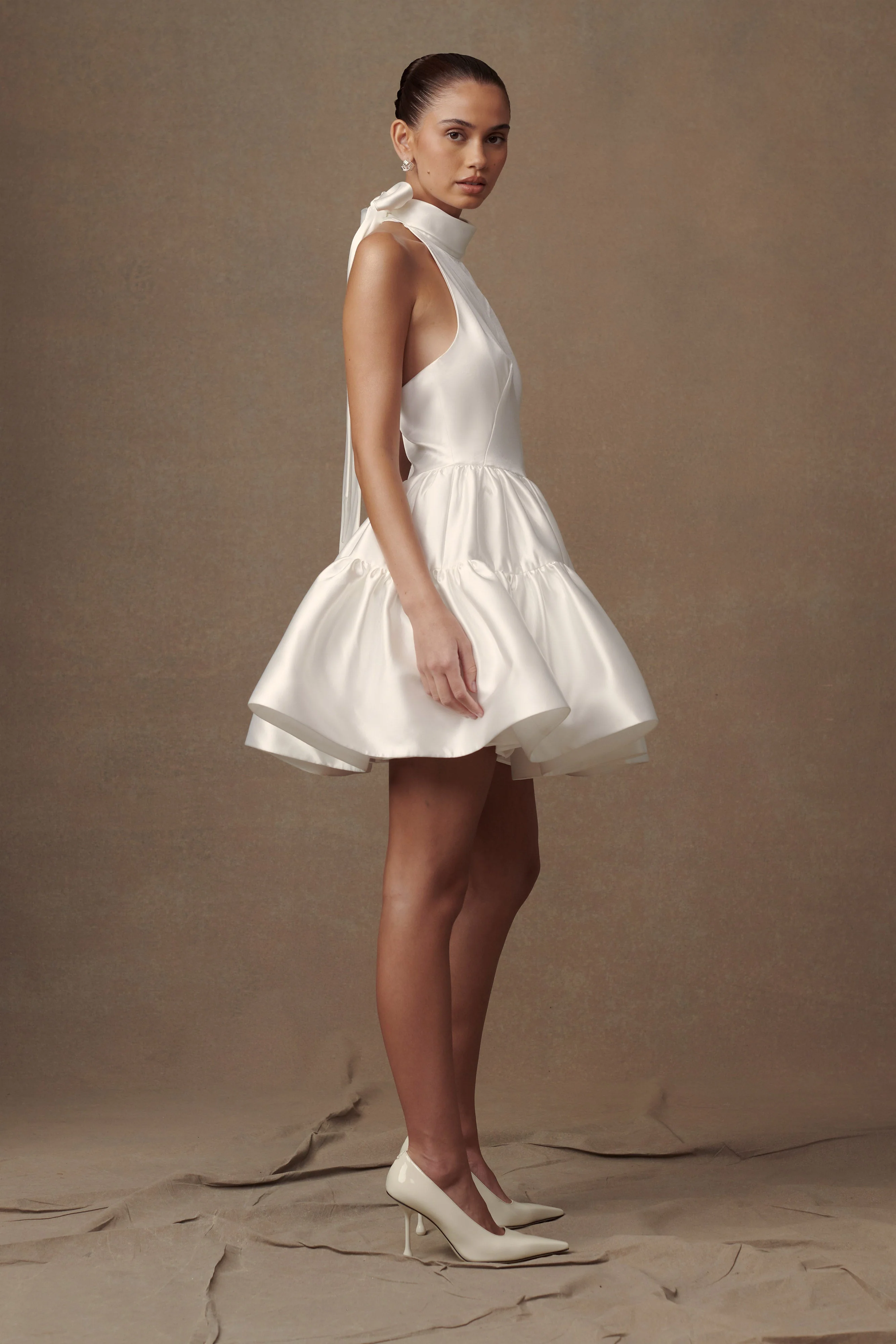 Dorota Satin Halter Mini Dress - White - Image 4