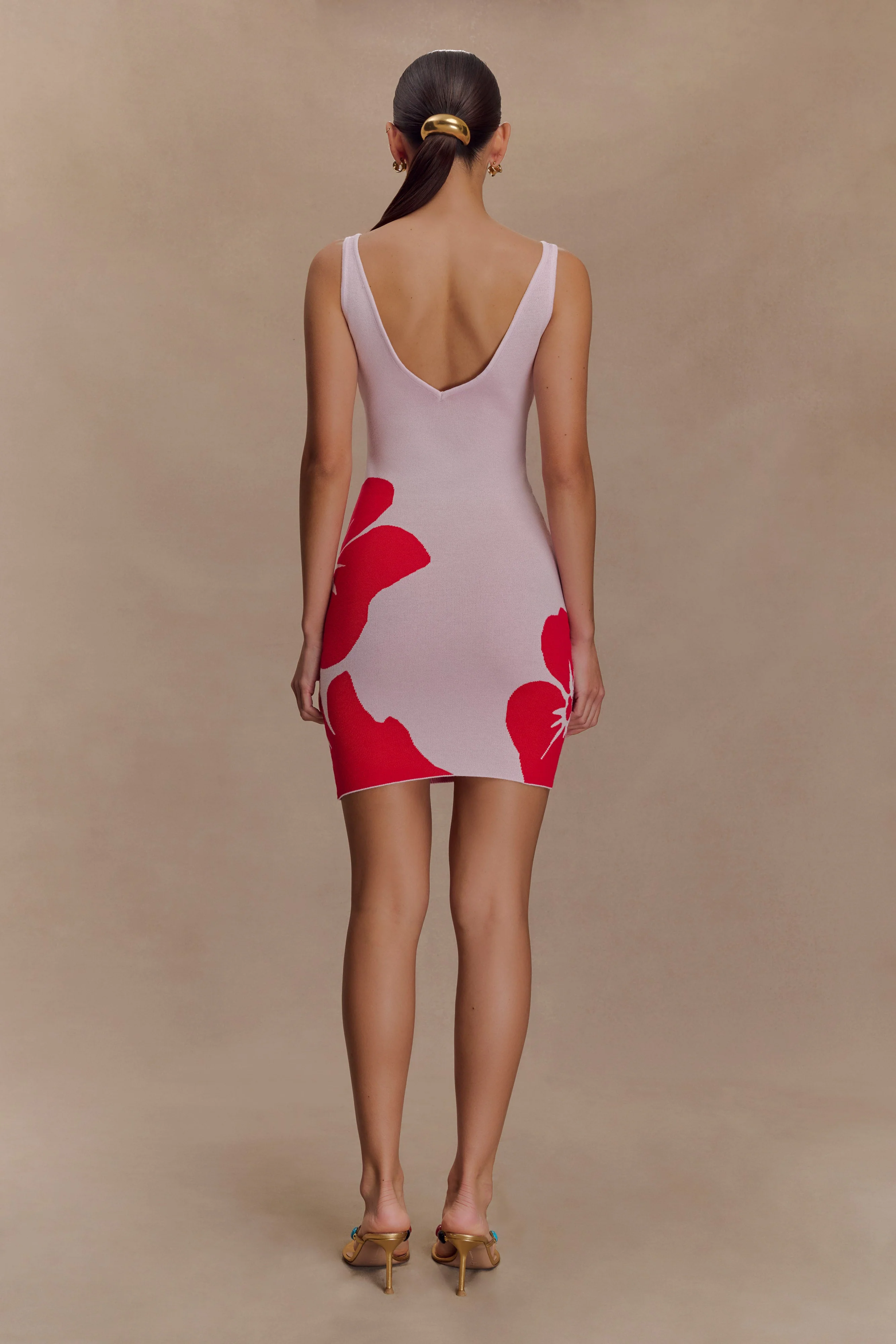 Dorothy Knit Print Mini Dress - Red Deco Fleur Print - Image 5