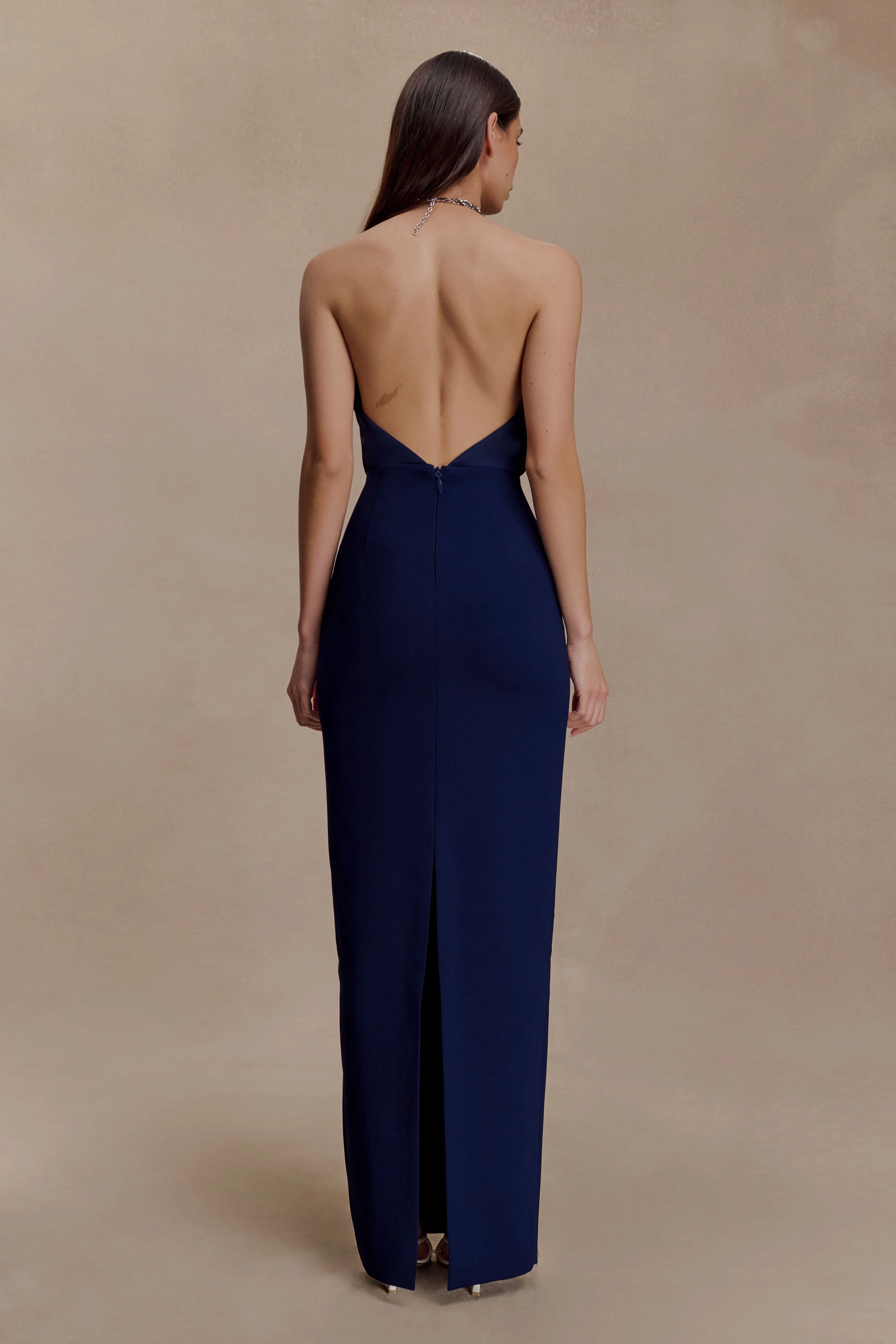 Elina Satin Necklace Maxi Dress - Navy - Image 2