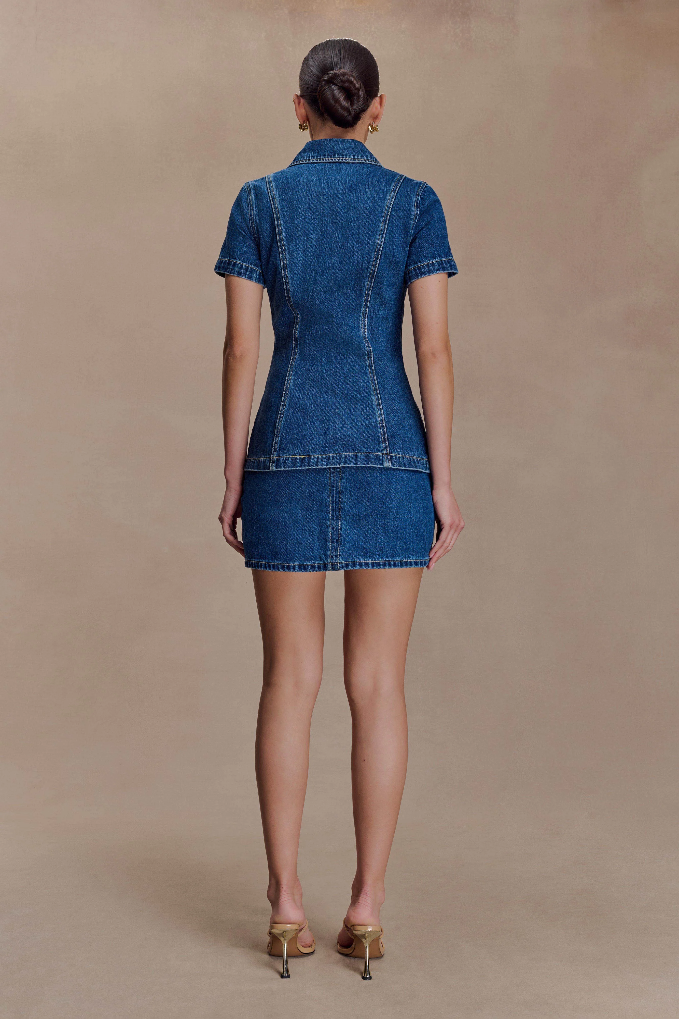 Ellie Denim Short Sleeve Top - Dark Blue - Image 5