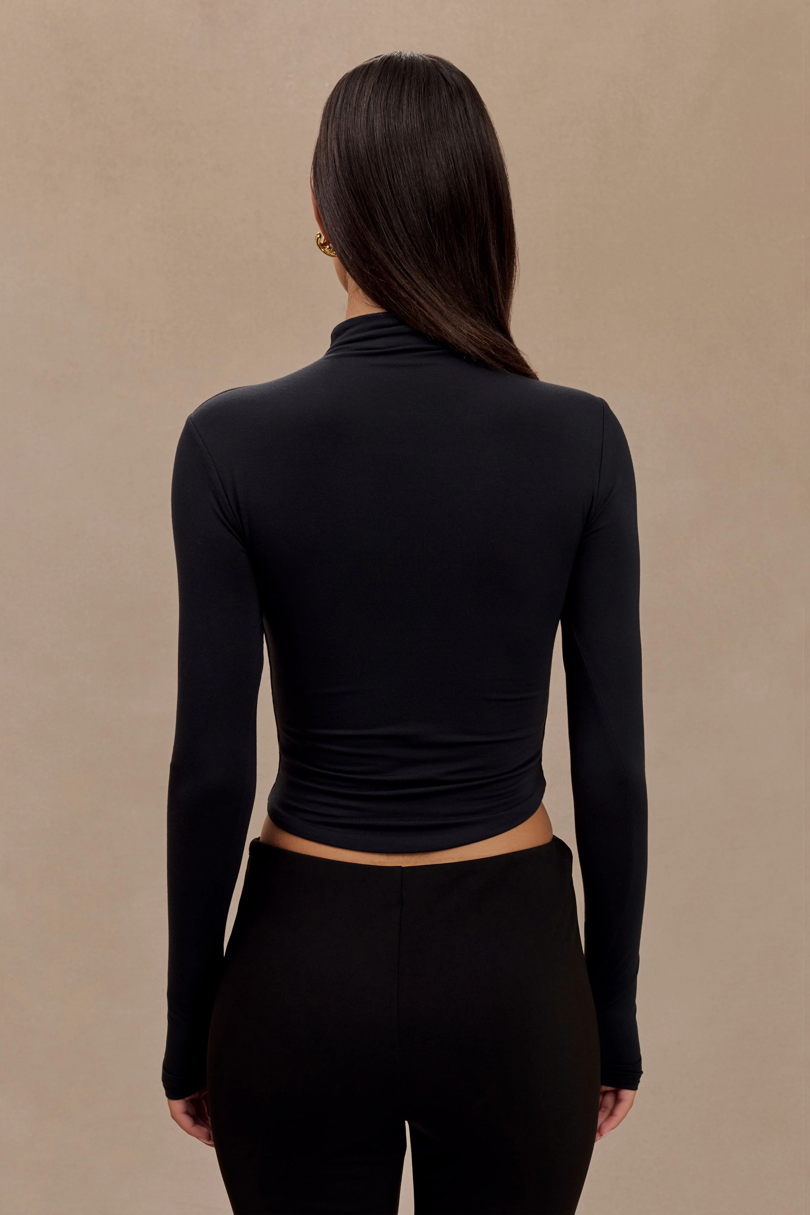 Ember Modal Long Sleeve High Neck Top - Black - Image 2