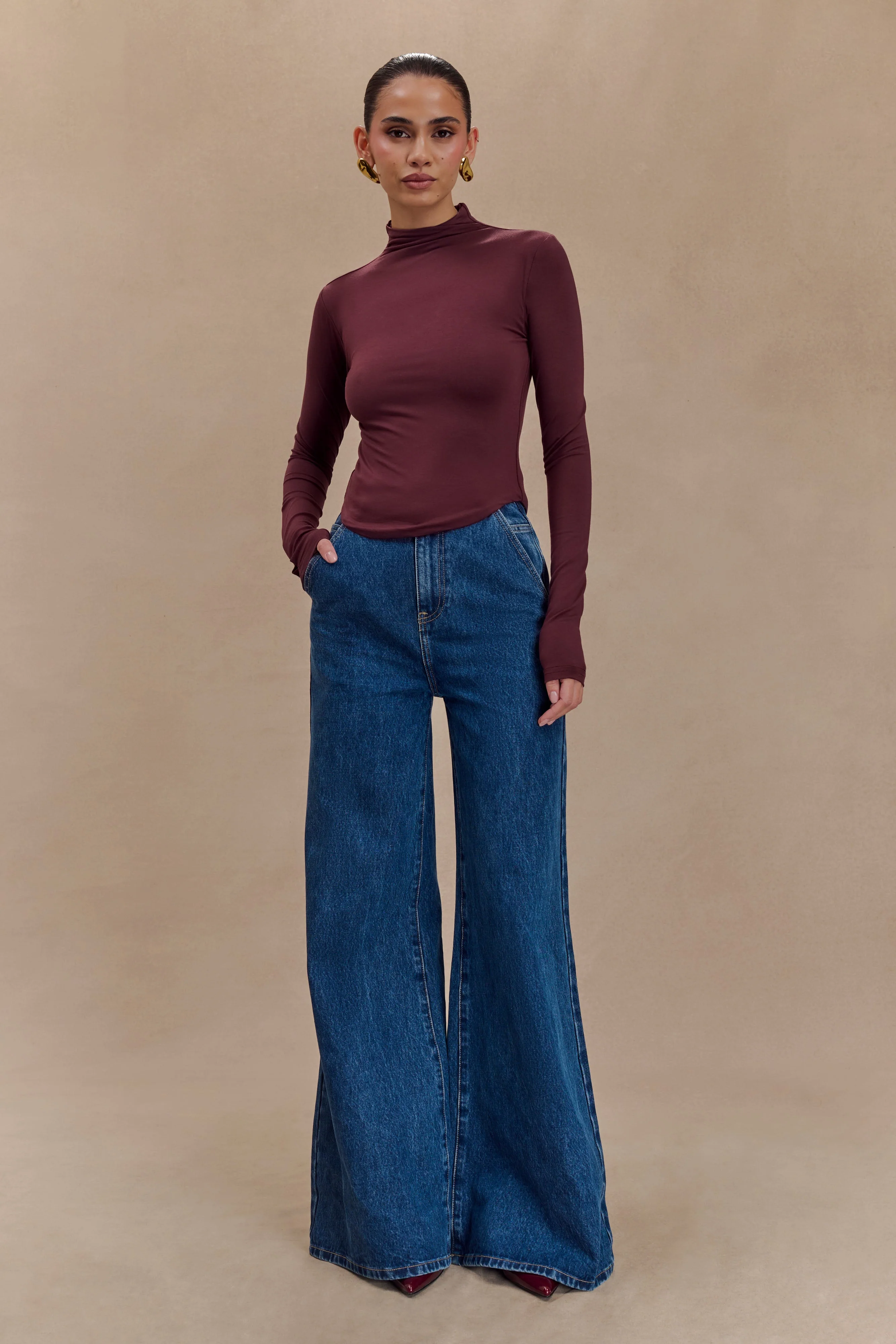 Ember Modal Long Sleeve High Neck Top - Mahogany - Image 4