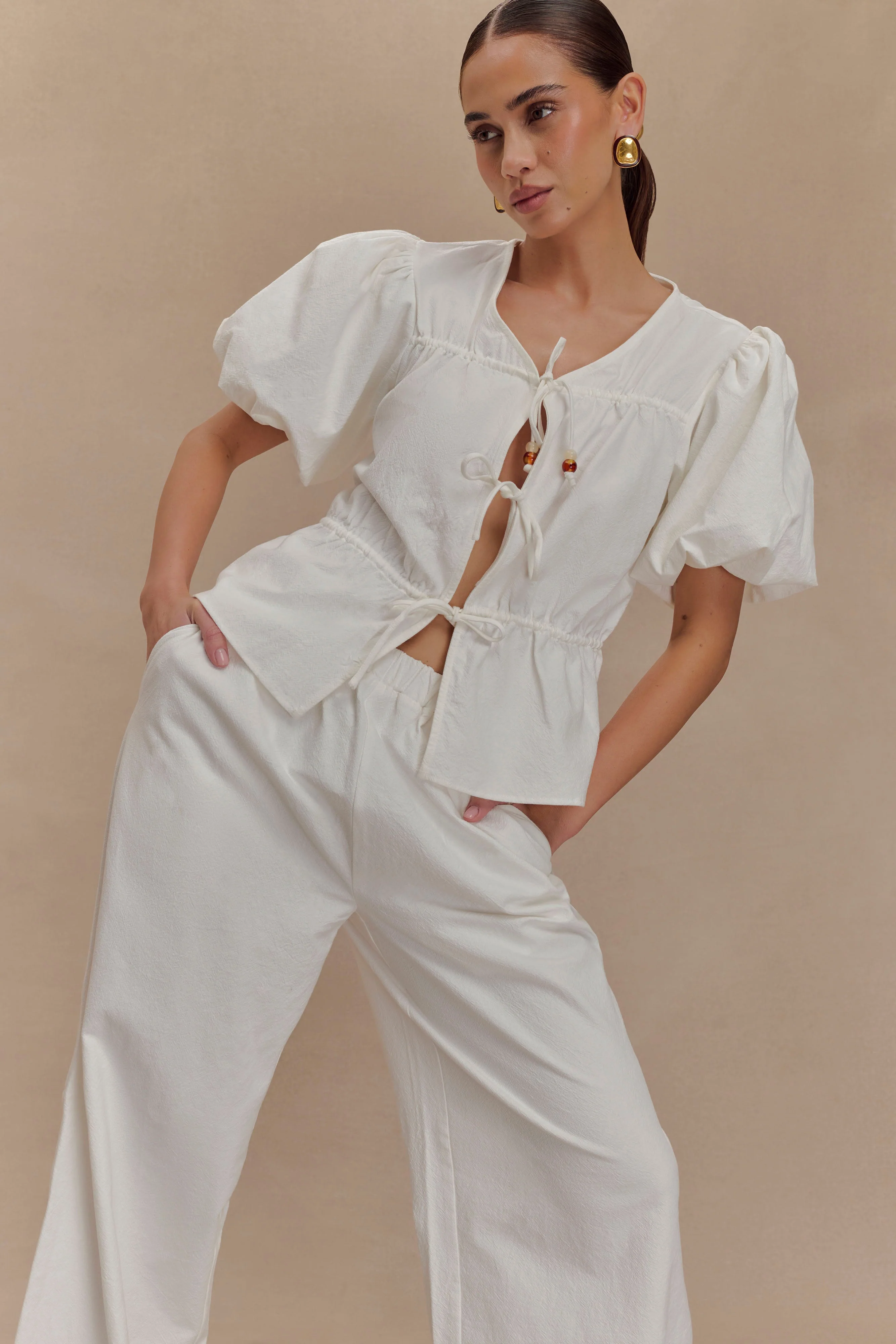 Emilie Puff Sleeve Cotton Top - White - Image 4