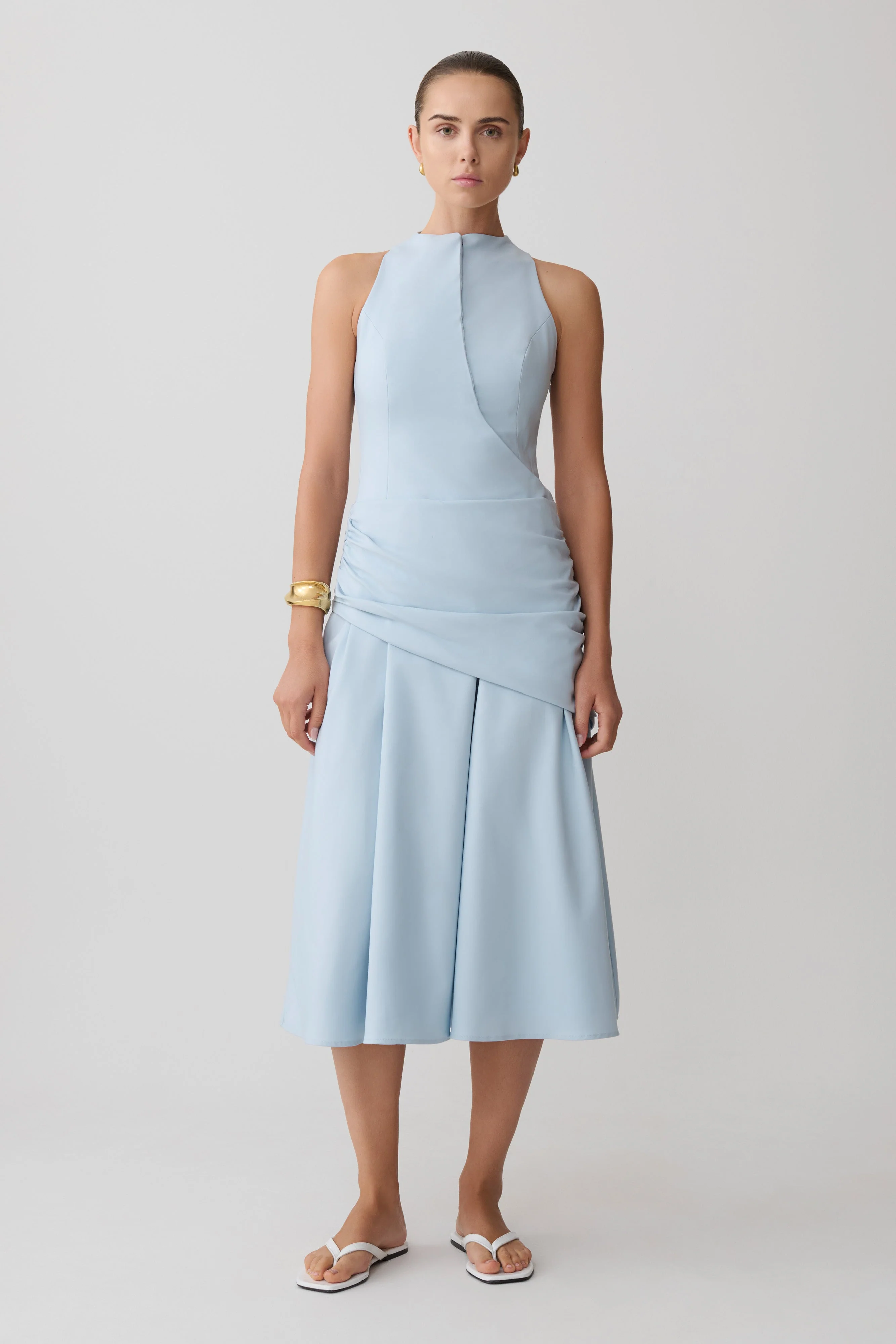 Emily Wrapped Waist Midi Dress - Sky Blue - Image 3