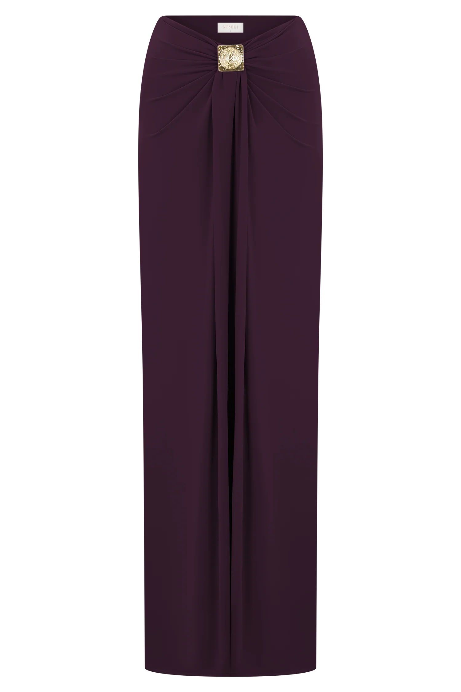 Erina Slinky Ruched Maxi Skirt With Hardware - Aubergine - Image 9