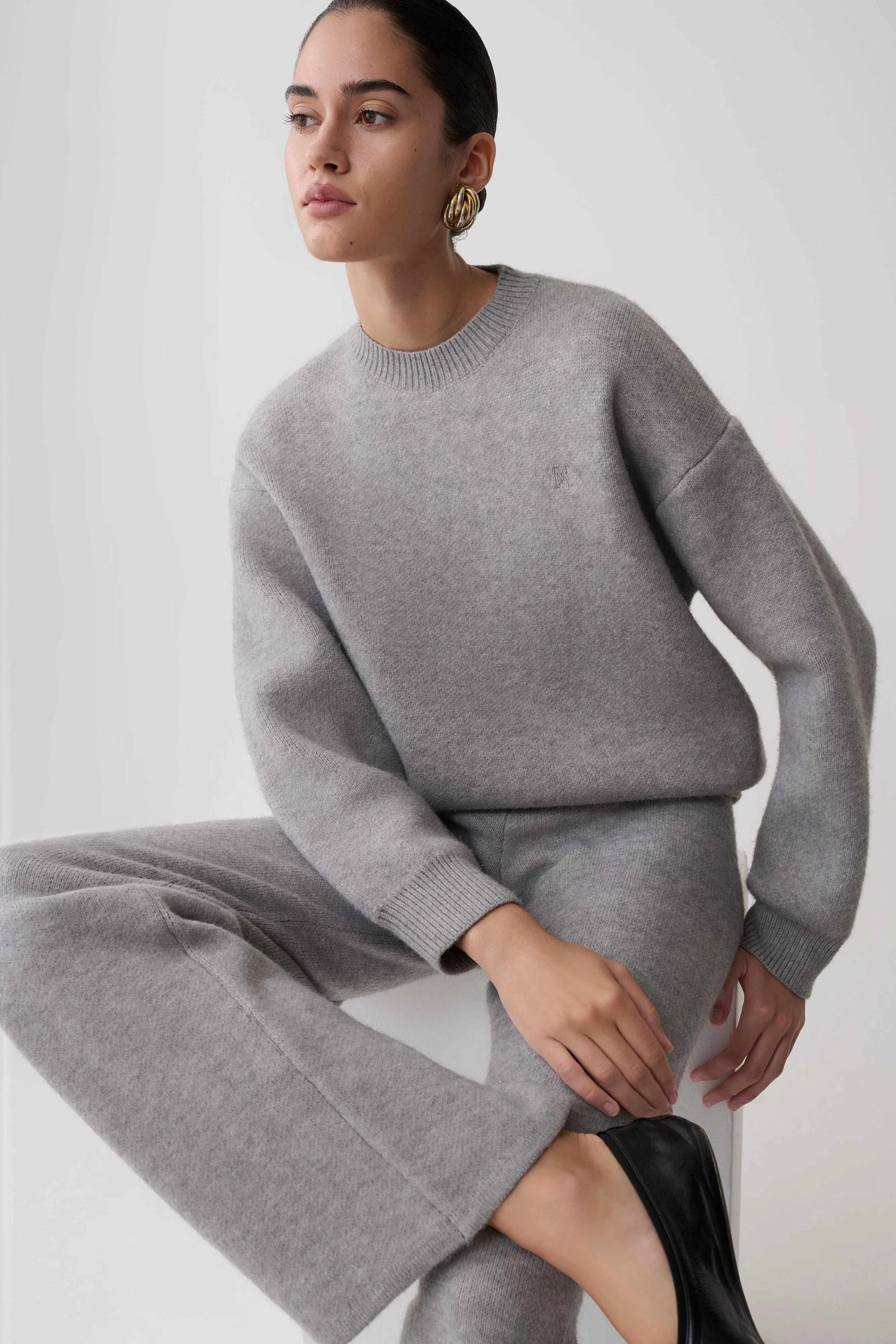 Evan Knit Wide Leg Pants - Grey Marle - Image 8