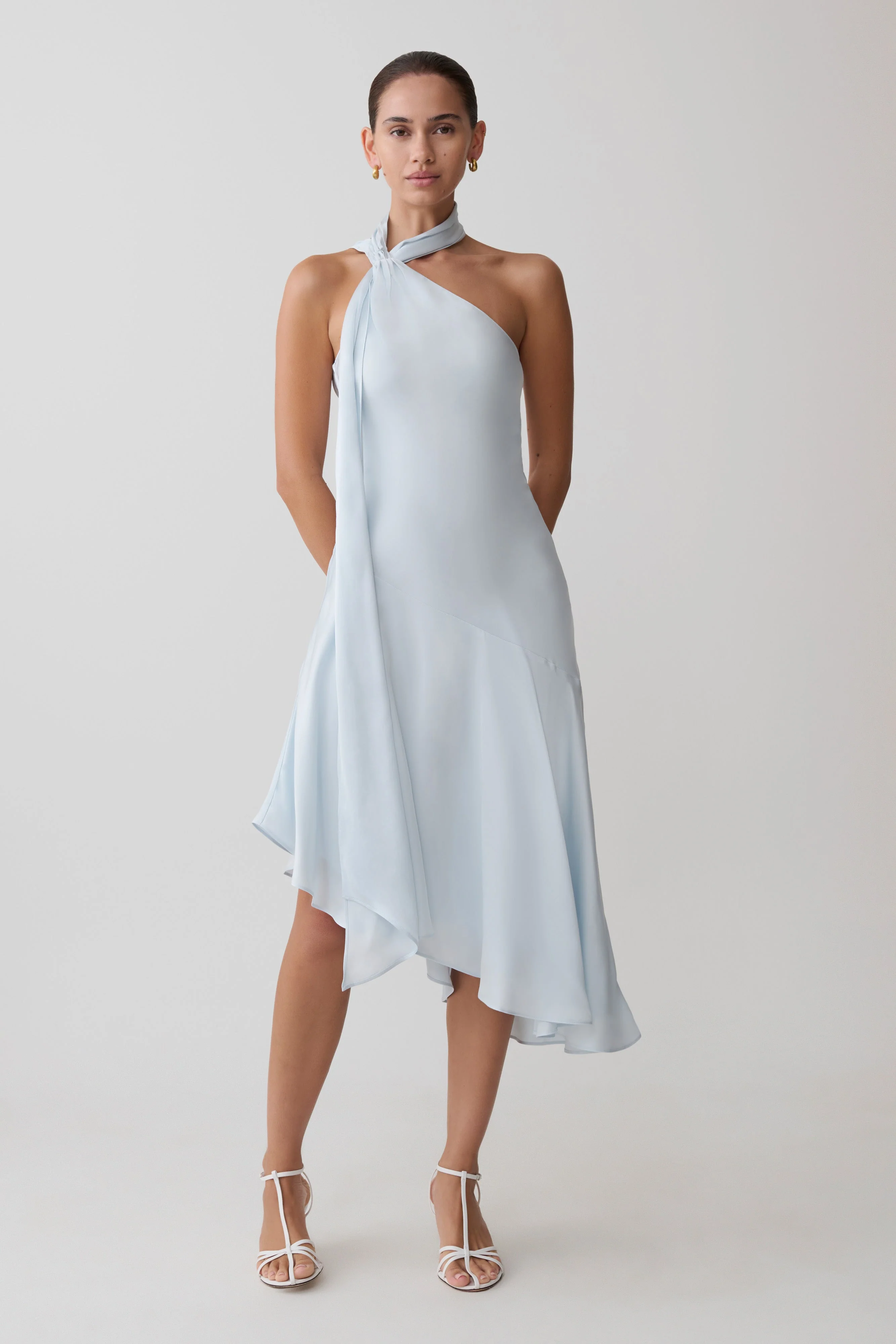 Evelina Halter Asymmetric Hem Midi Dress - Ice Blue - Image 4