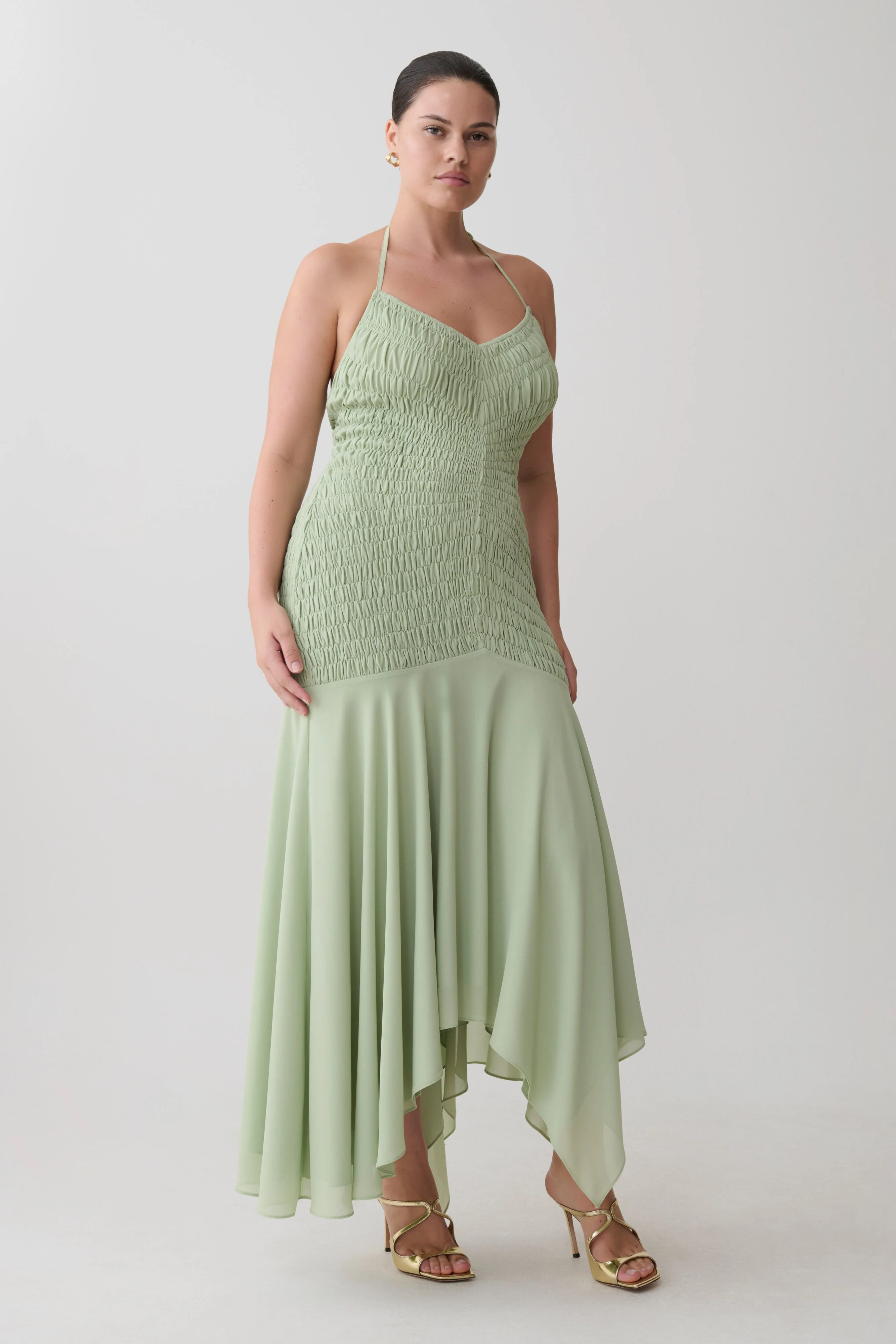 Evelyn Shirred Chiffon Maxi Dress - Sage - Image 6