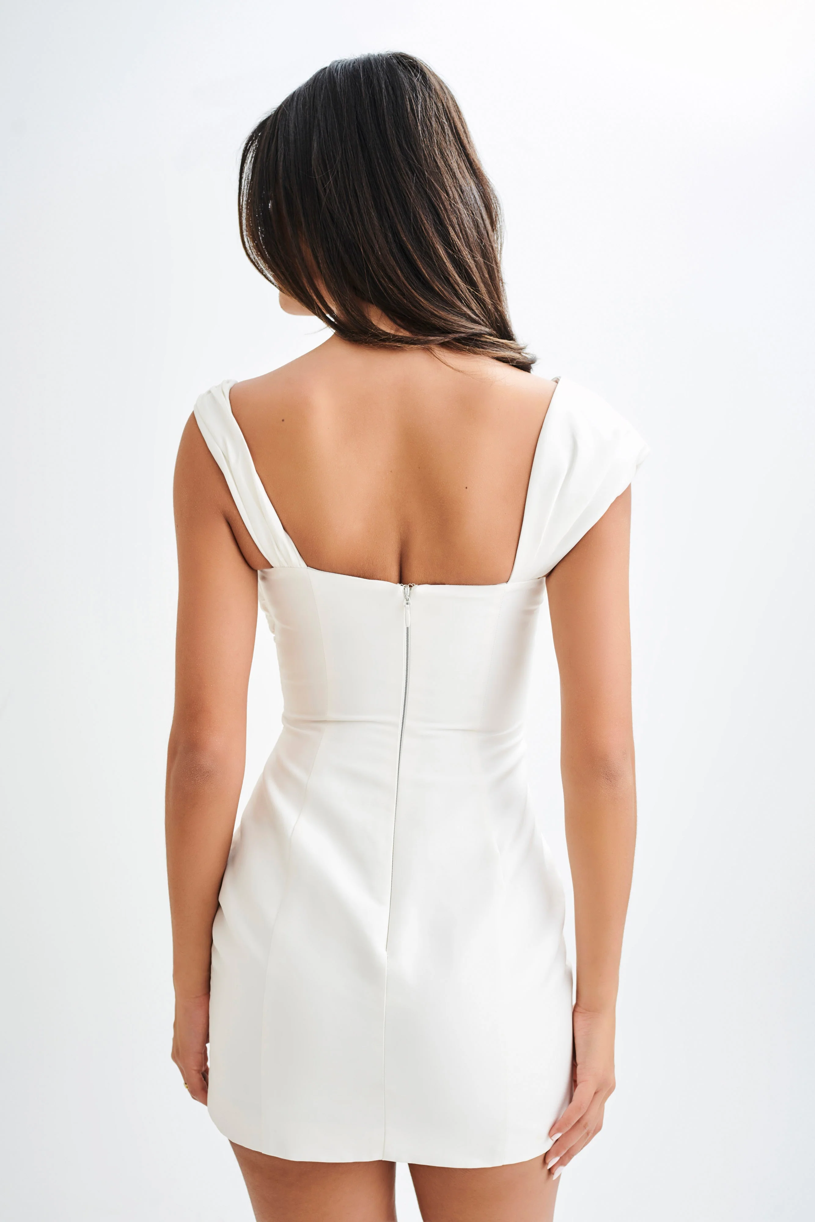 Farrah Structured Draped Mini Dress - White - Image 3