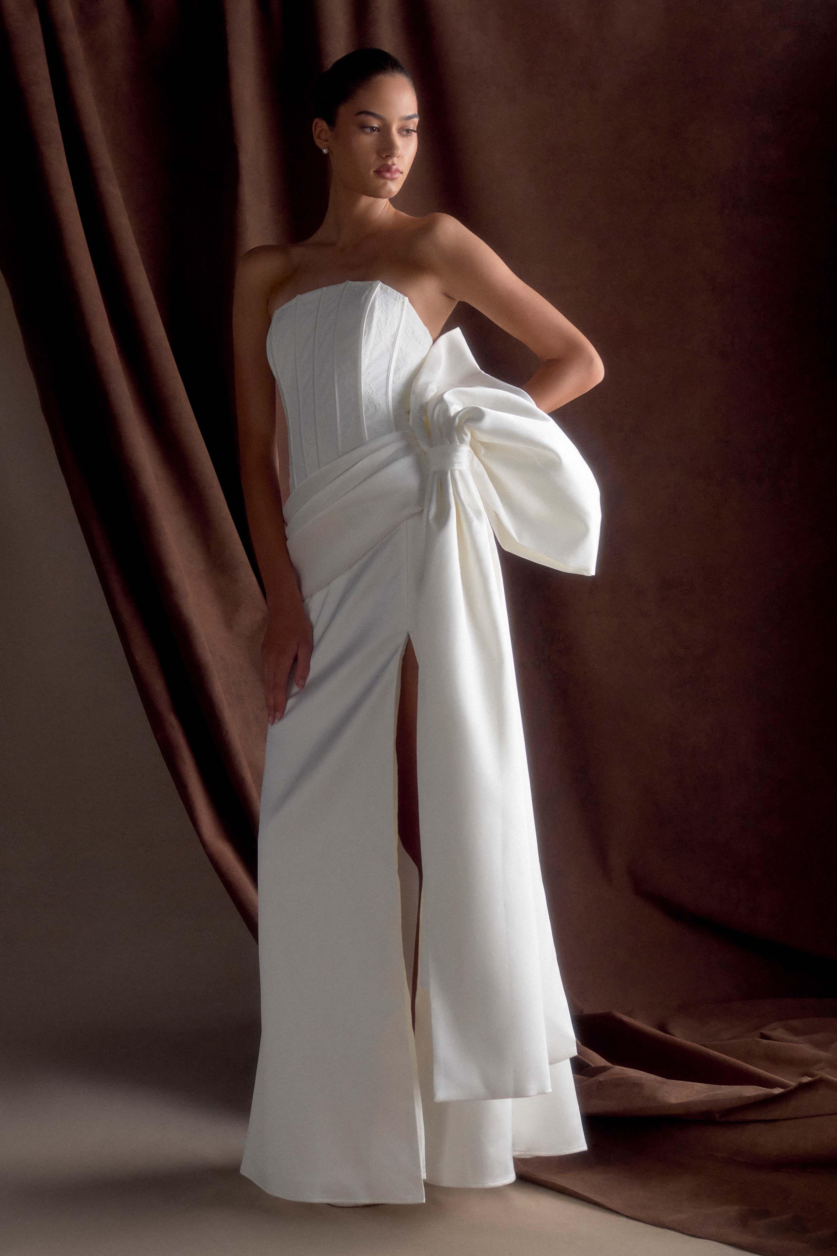 Galia Satin Corset Gown - White - Image 8