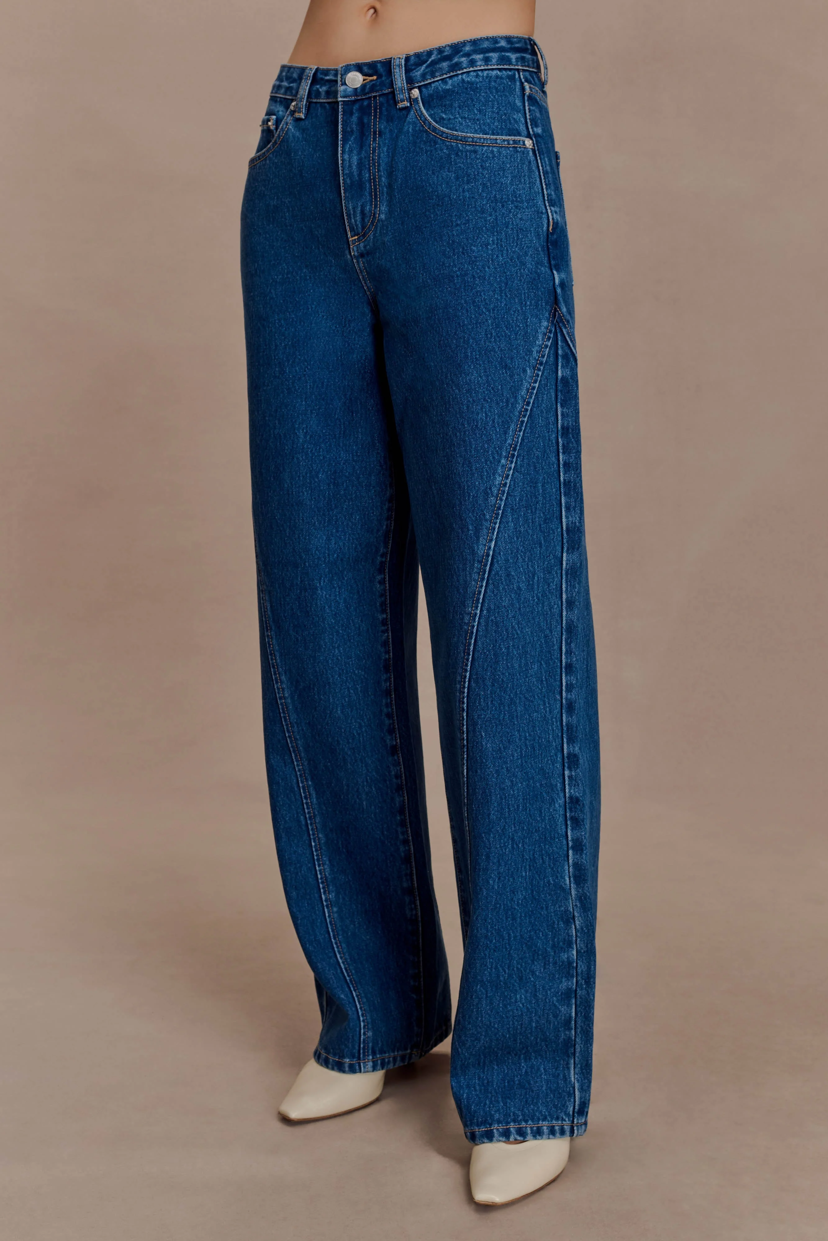 Georgette Mid Rise Paneled Denim Jeans - Dark Blue - Image 4