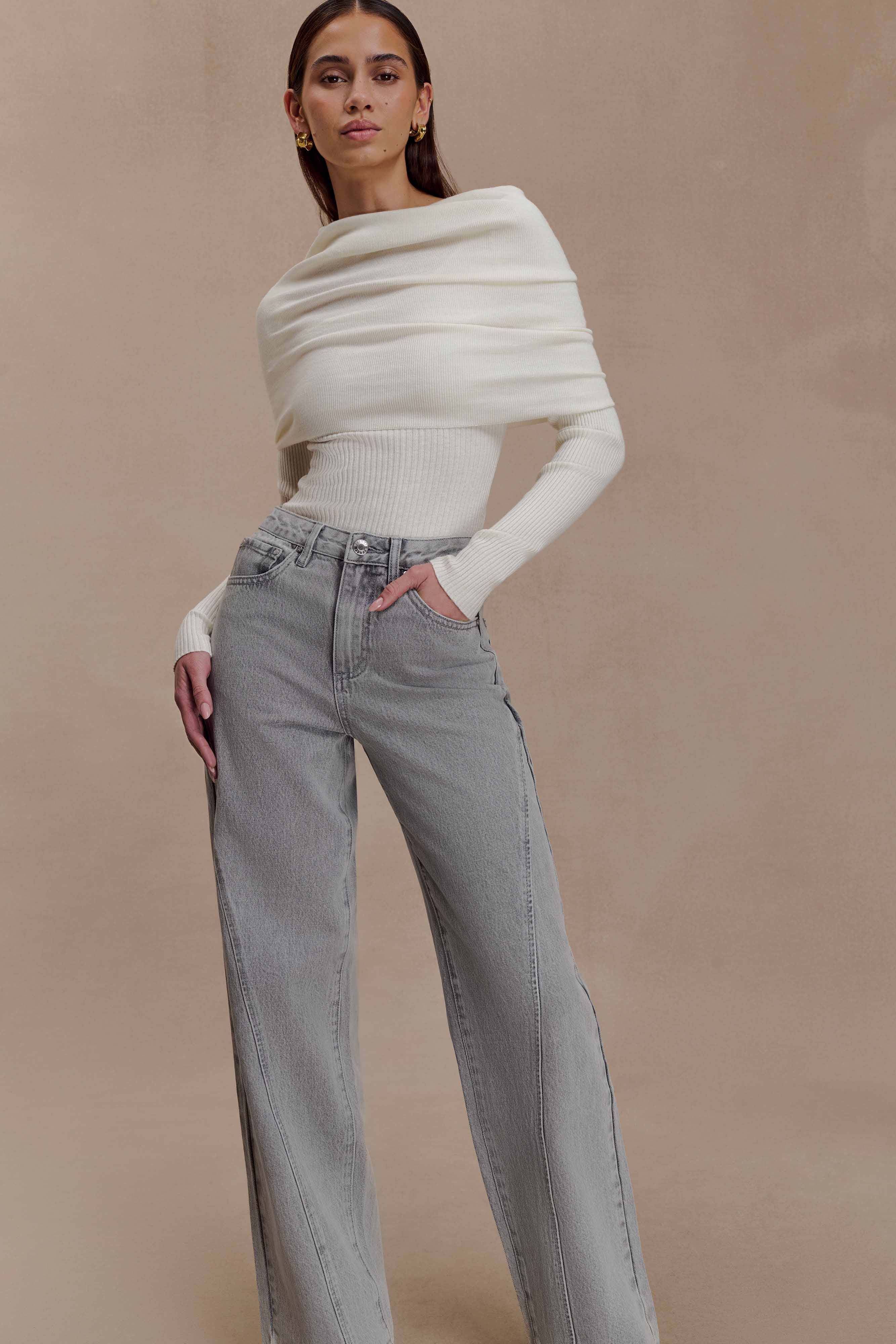Georgette Mid Rise Paneled Denim Jeans - Grey - Image 4