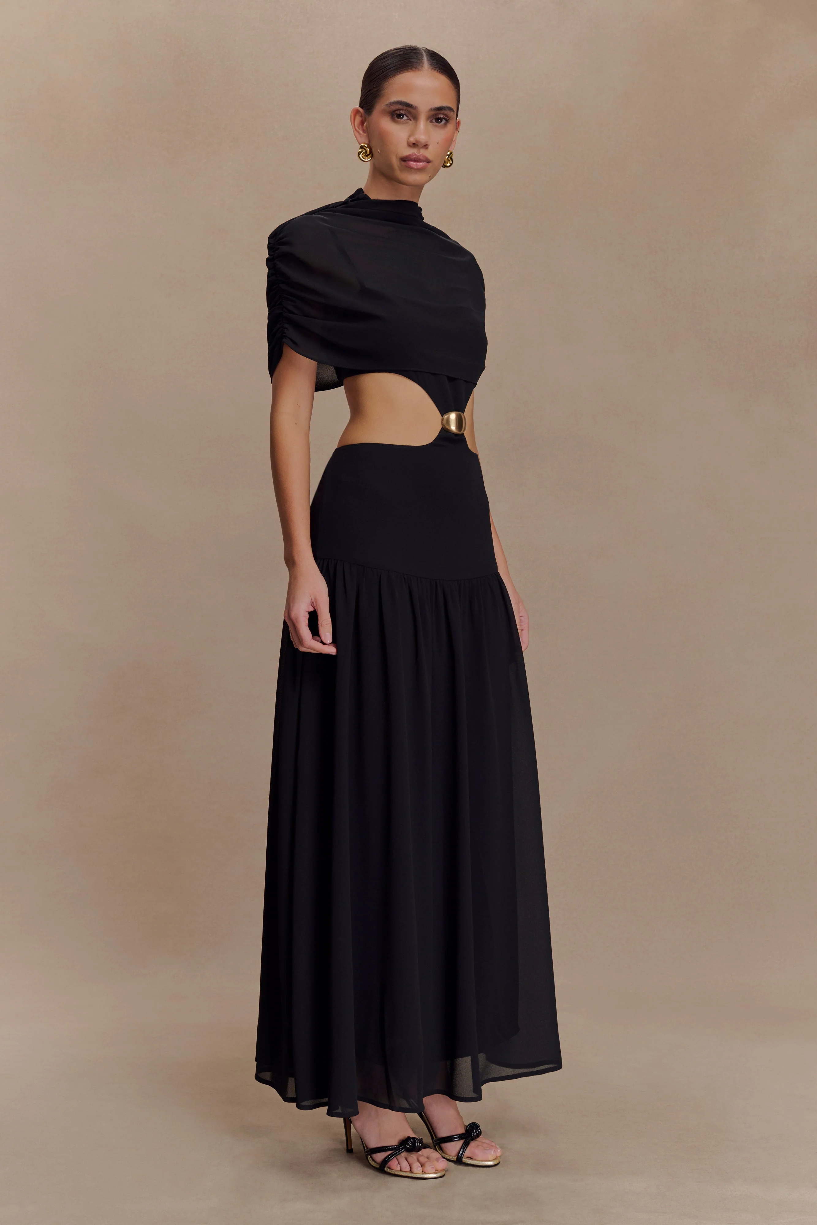 Georgina Chiffon Midi Dress - Black - Image 4