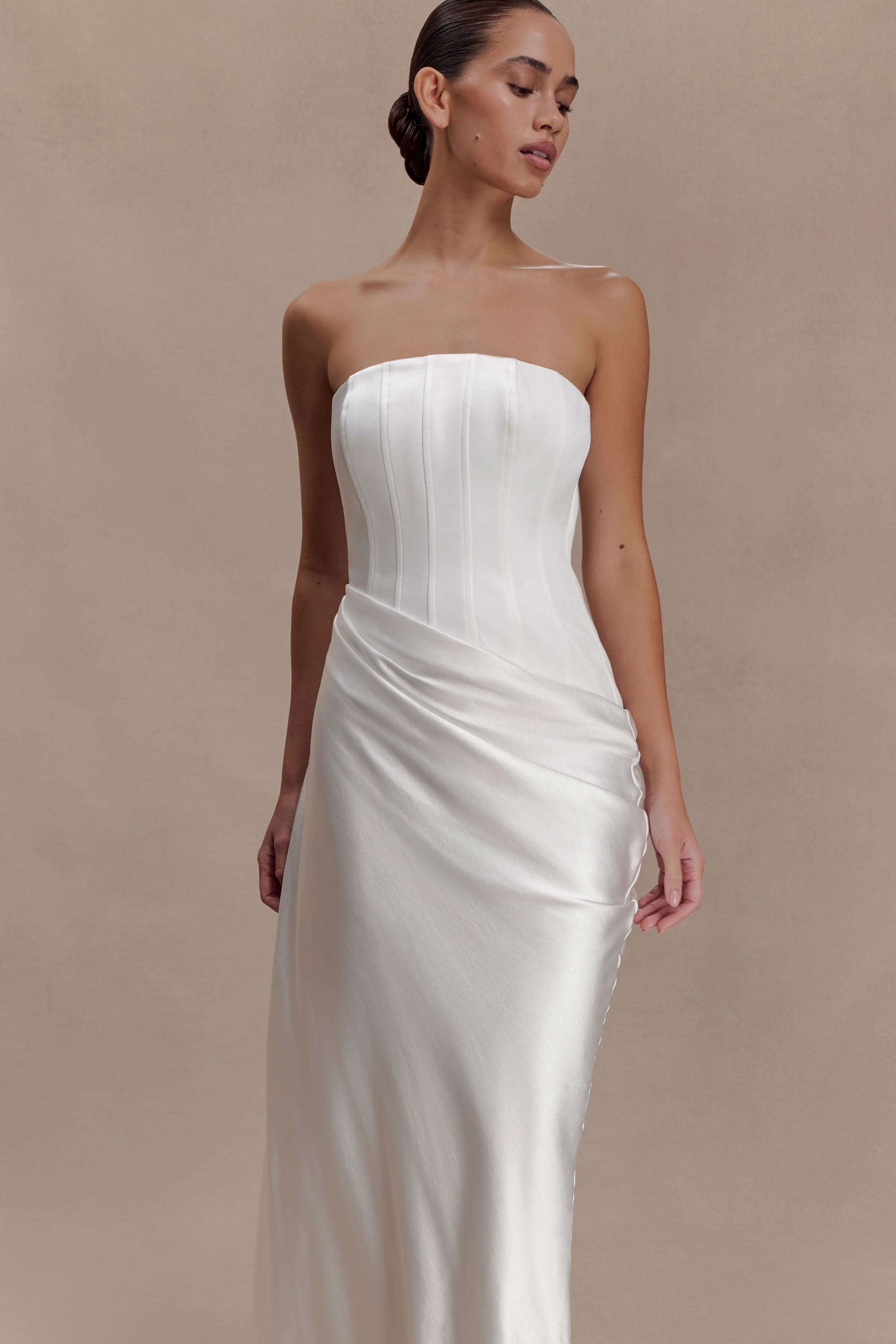Grace Strapless Draped Waist Maxi Dress - Ivory - Image 8