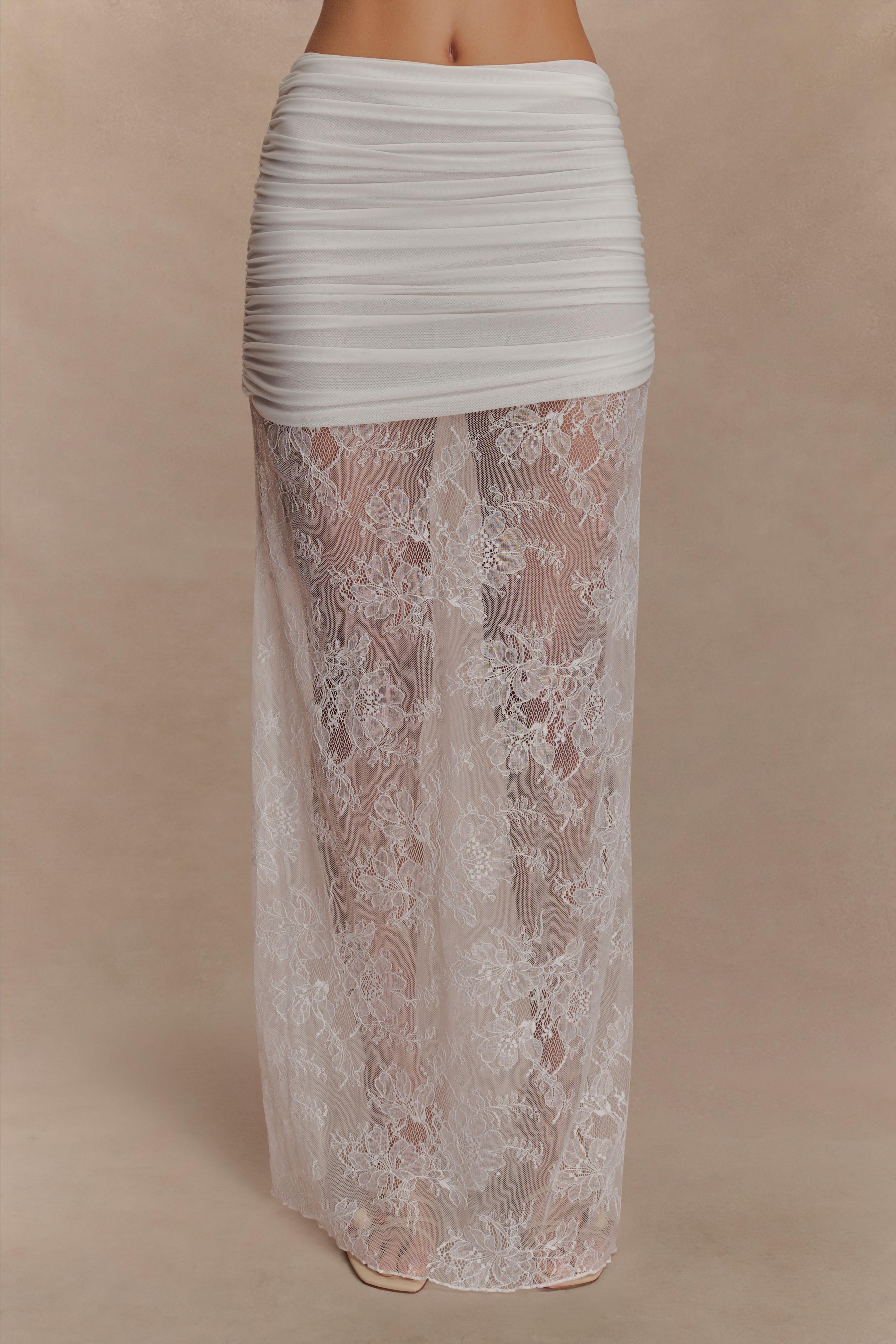 Guinevere Lace And Mesh Maxi Skirt - Ivory - Image 2