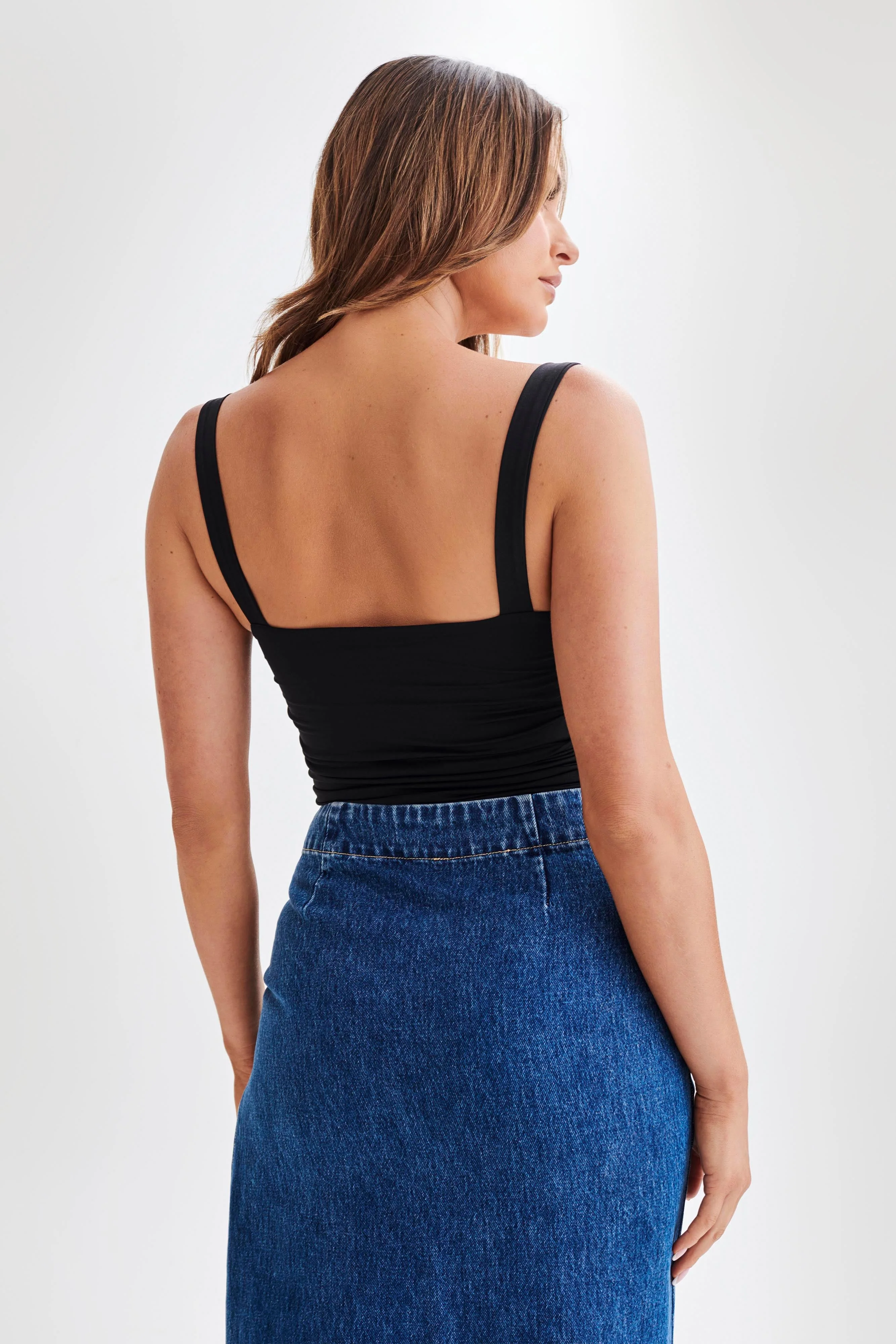 Hailey Slinky Long Line Sweetheart Top - Black - Image 3