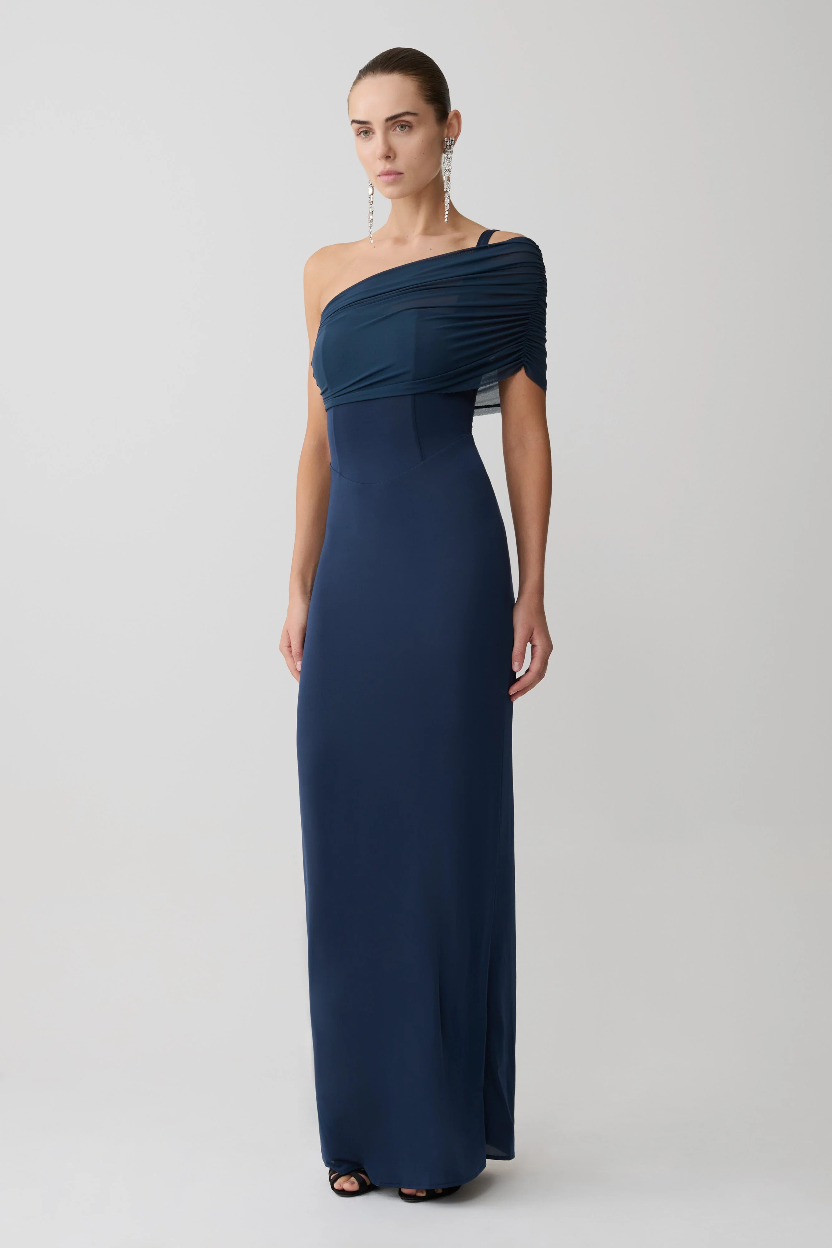 Hanh One Shoulder Mesh Maxi Dress - Ink Blue - Image 7