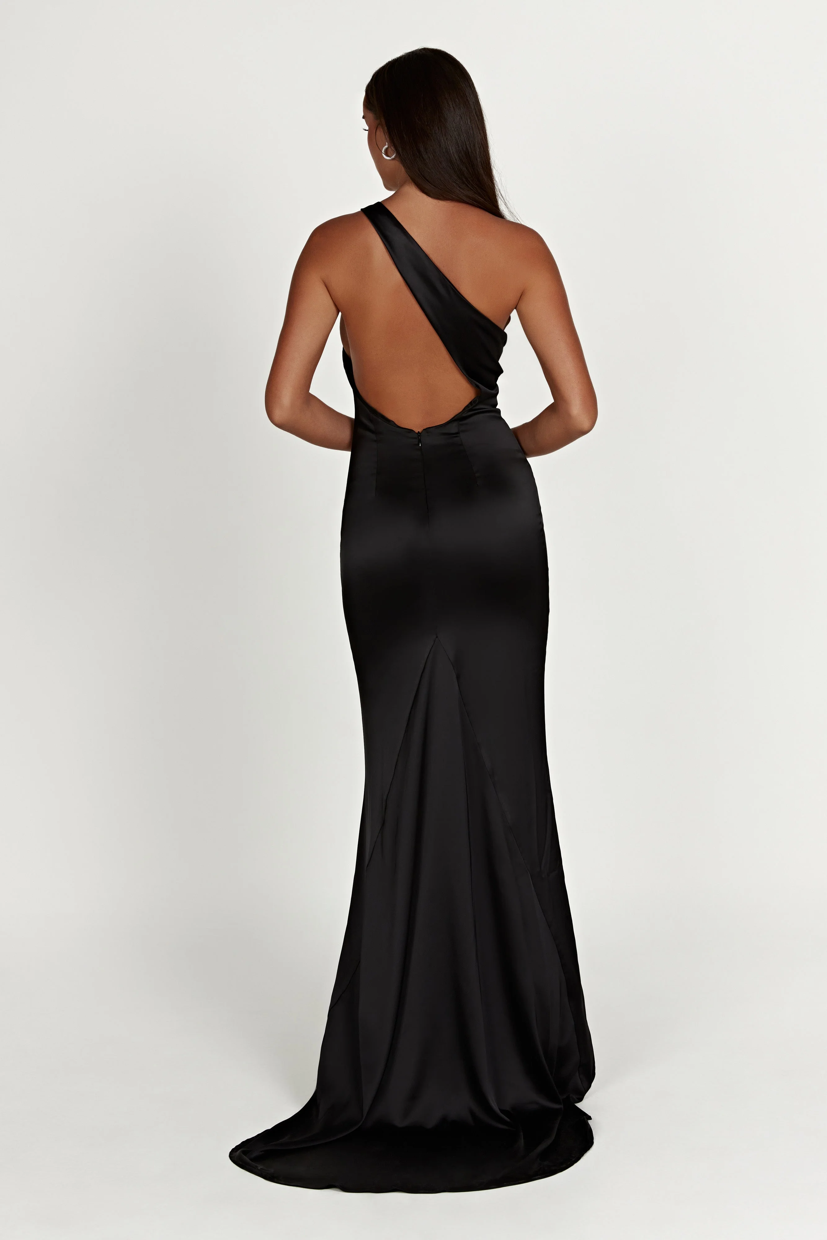 Harper One Shoulder Gown - Black - Image 8