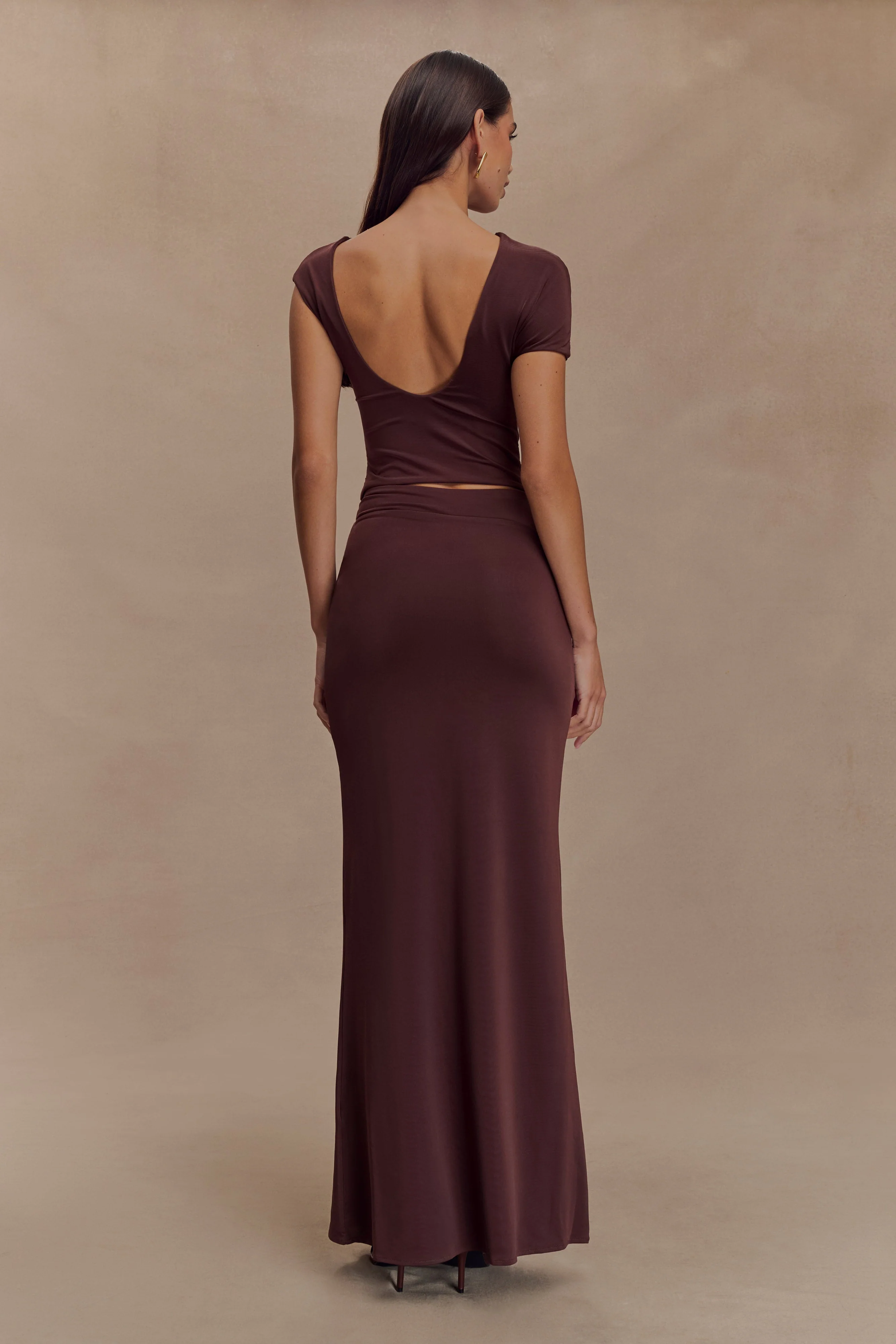 Haven Slinky Twist Midi Skirt - Chocolate - Image 5