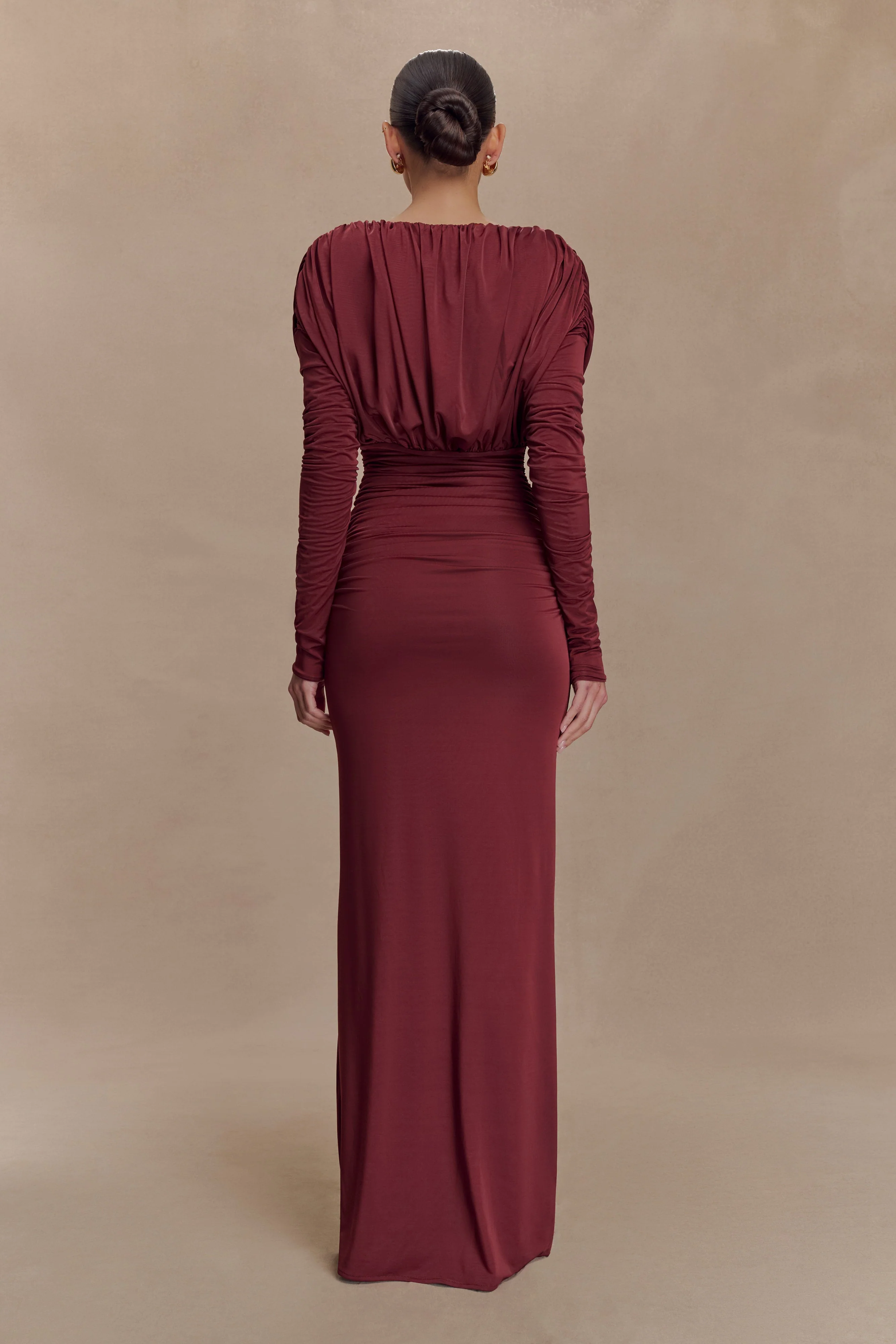 Hayden Long Sleeve Plunge Maxi Dress - Wine - Image 3