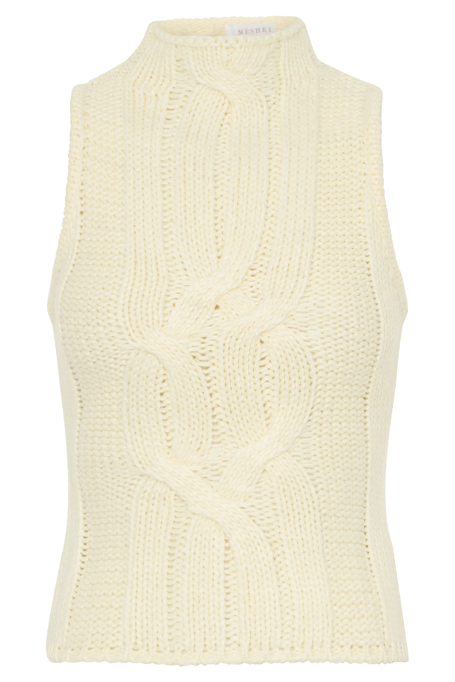 Roberta High Neck Cable Knit Top - Ivory - Image 12