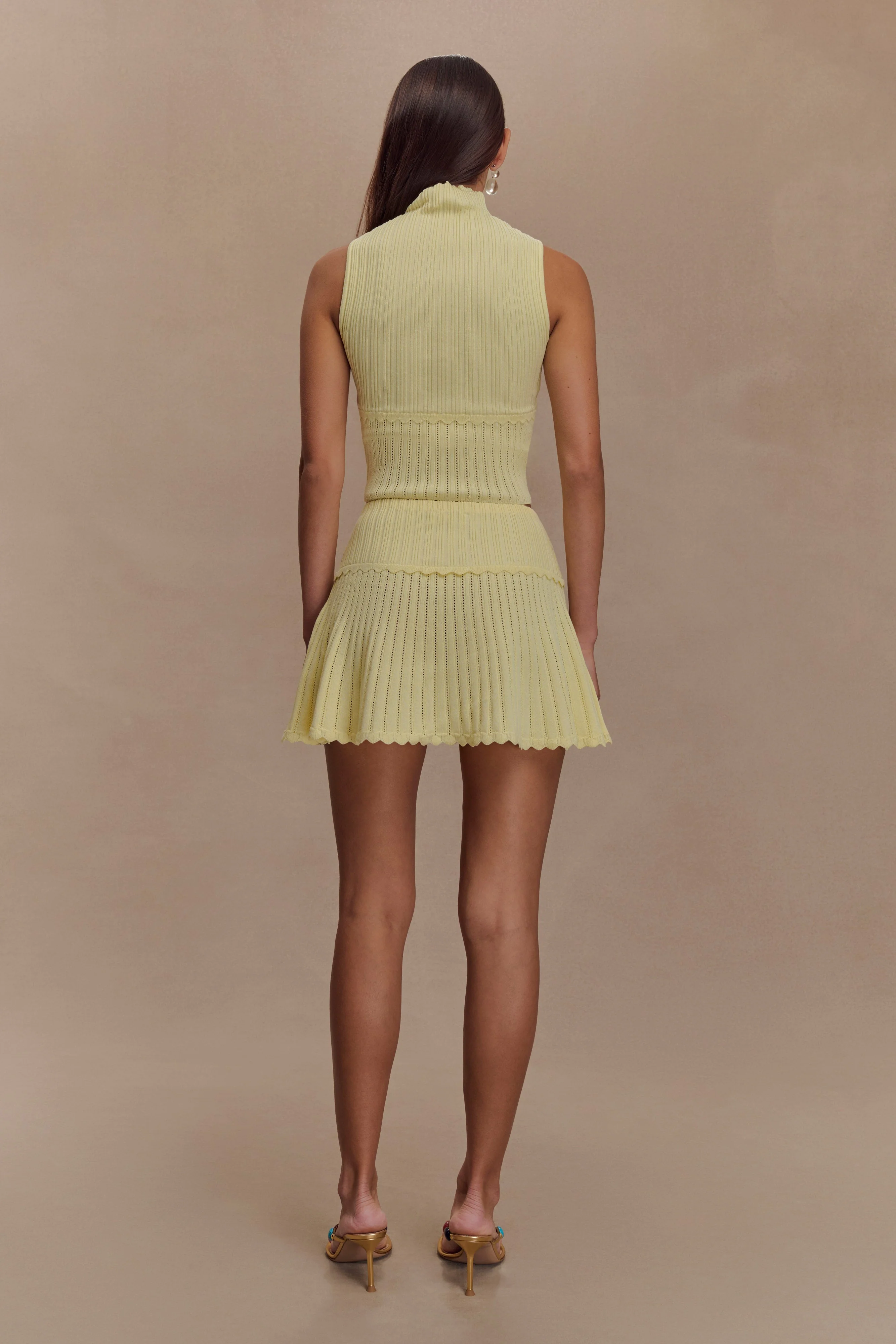 Indy Pointelle Knit Mini Skirt - Lemon - Image 2