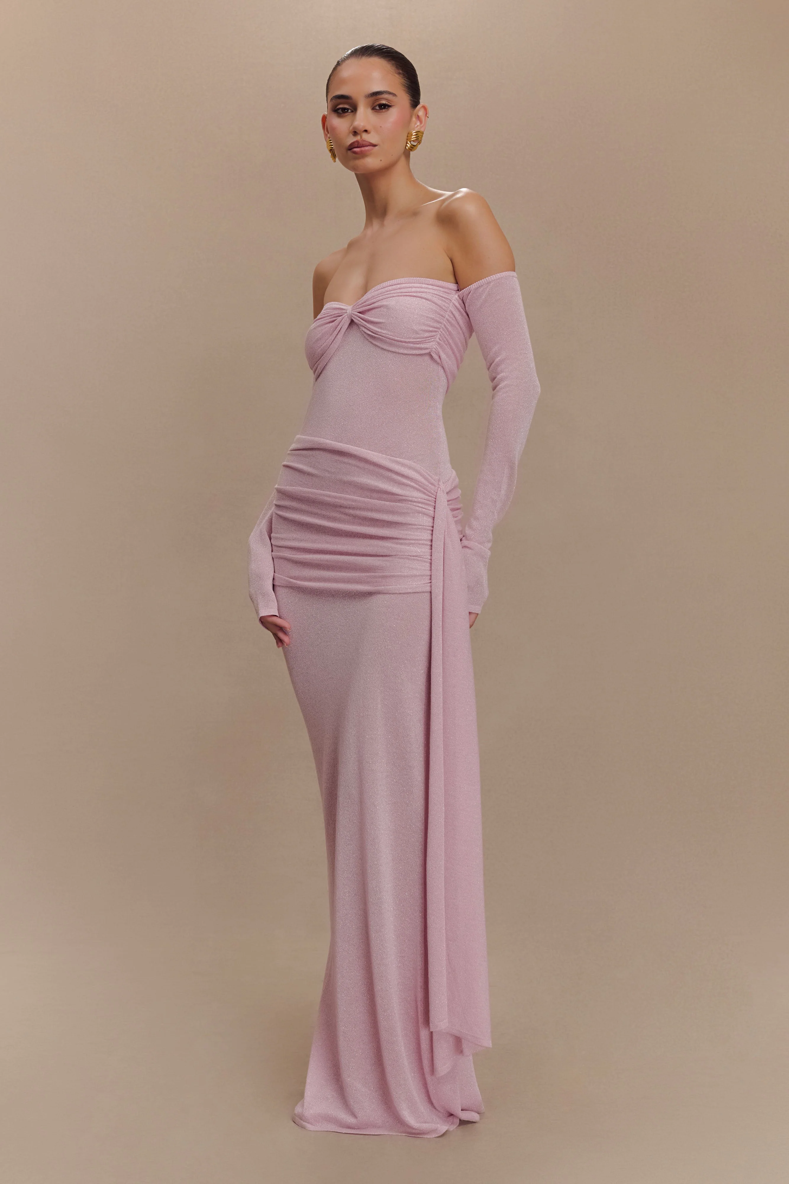 Ingrid Metallic Knit Maxi Dress - Baby Pink - Image 5