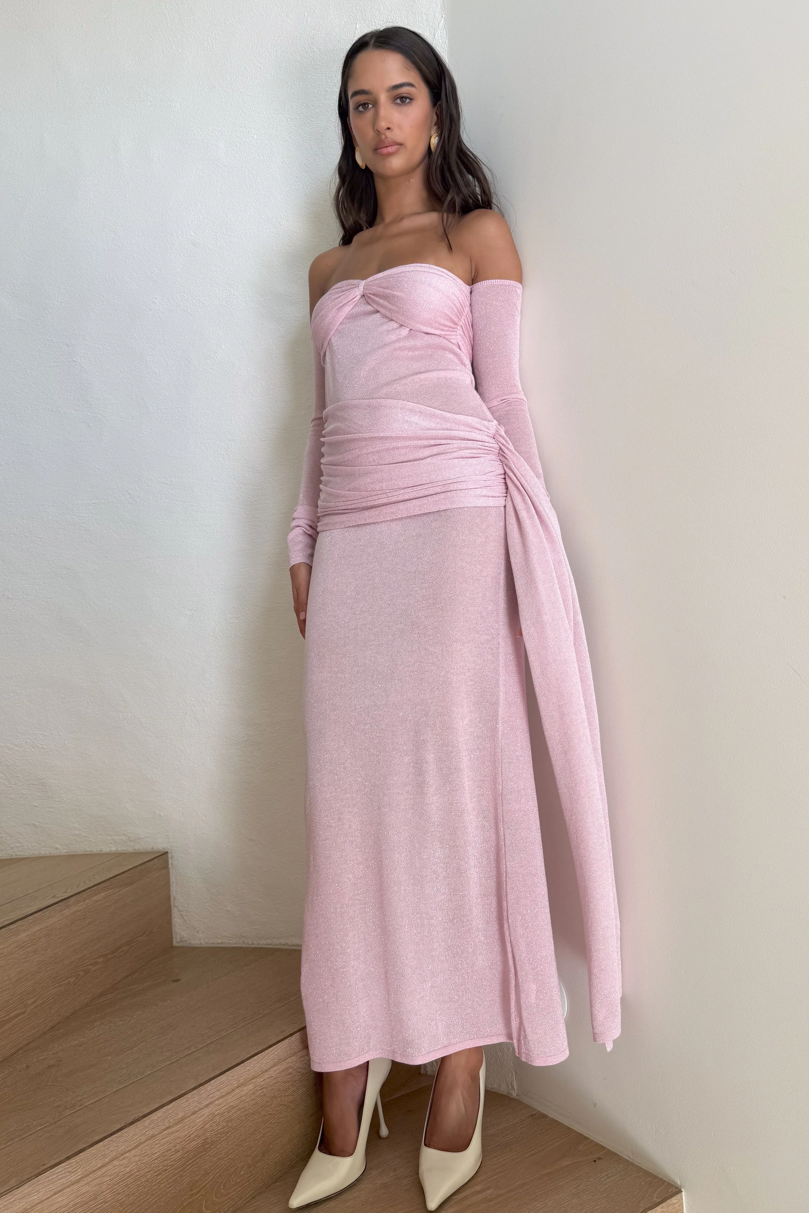 Ingrid Metallic Knit Maxi Dress - Baby Pink - Image 7