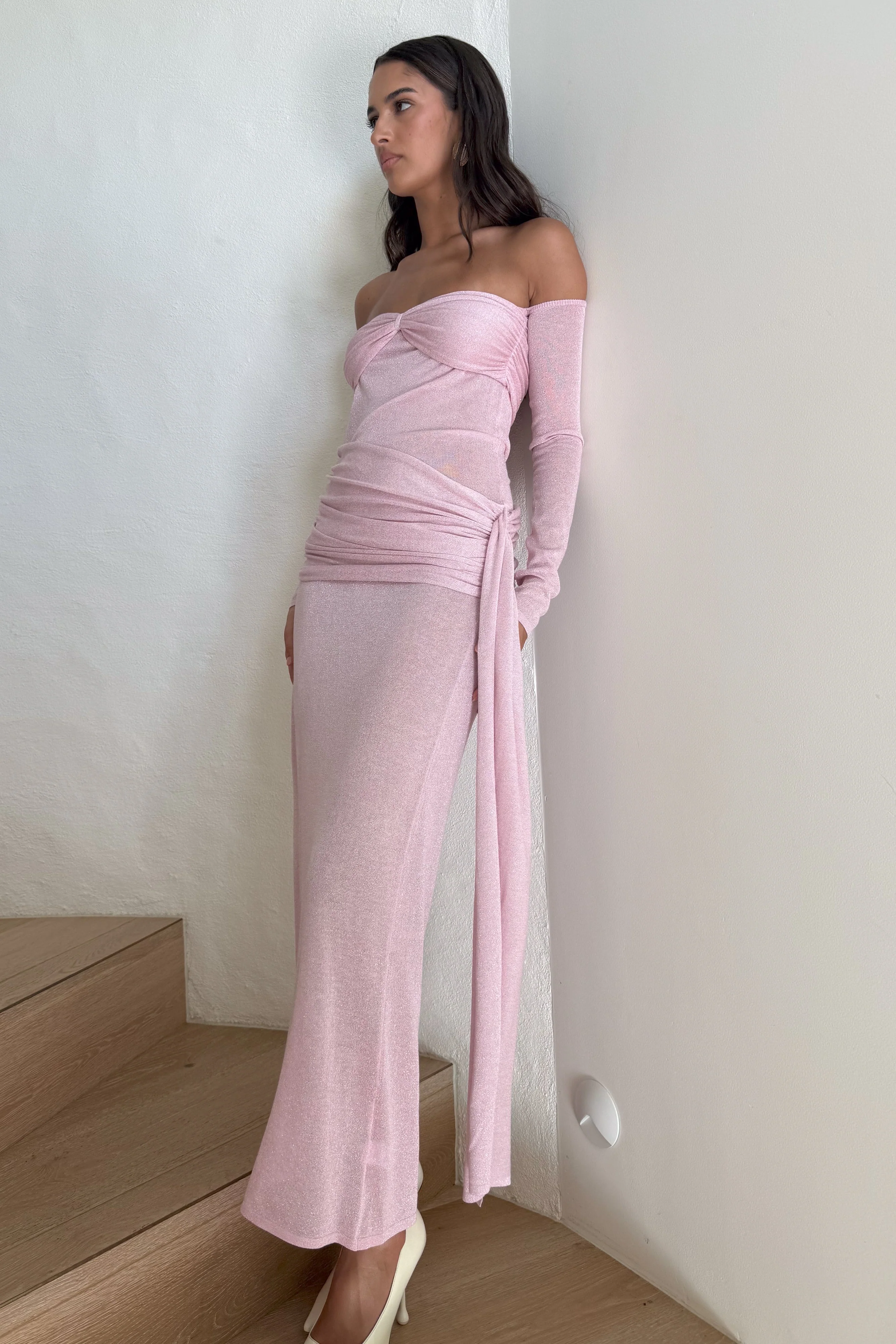 Ingrid Metallic Knit Maxi Dress - Baby Pink - Image 8