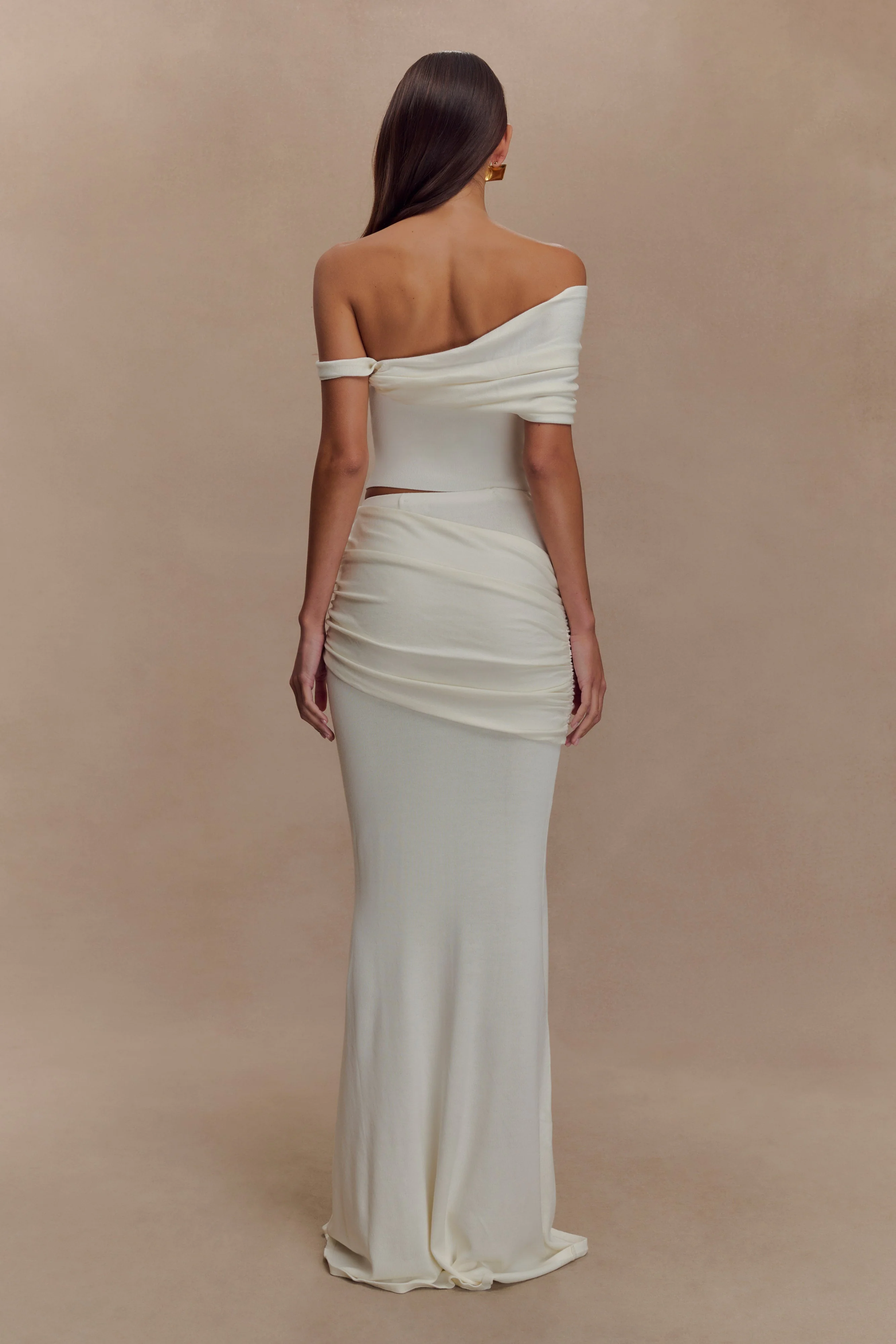 Irene Gathered Knit Maxi Skirt - Ivory - Image 2
